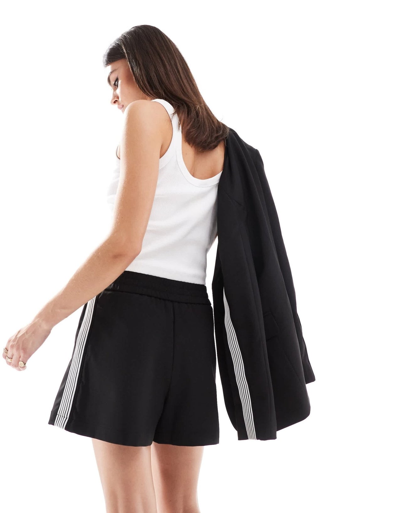 Miss Selfridge side stripe tailored pull on short in black - ASOS Sample Sale EU Store