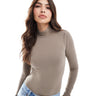 Miss Selfridge soft touch long sleeve funnel neck bodysuit in mushroom