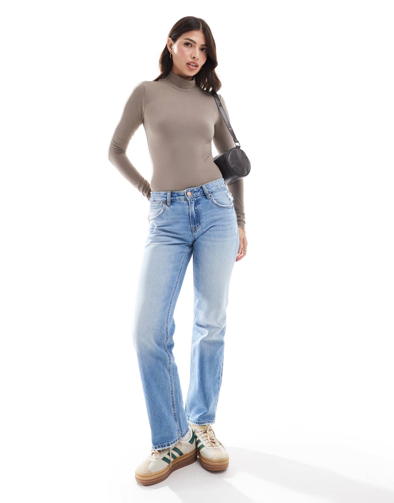 Miss Selfridge soft touch long sleeve funnel neck bodysuit in mushroom - ASOS Sample Sale EU Store