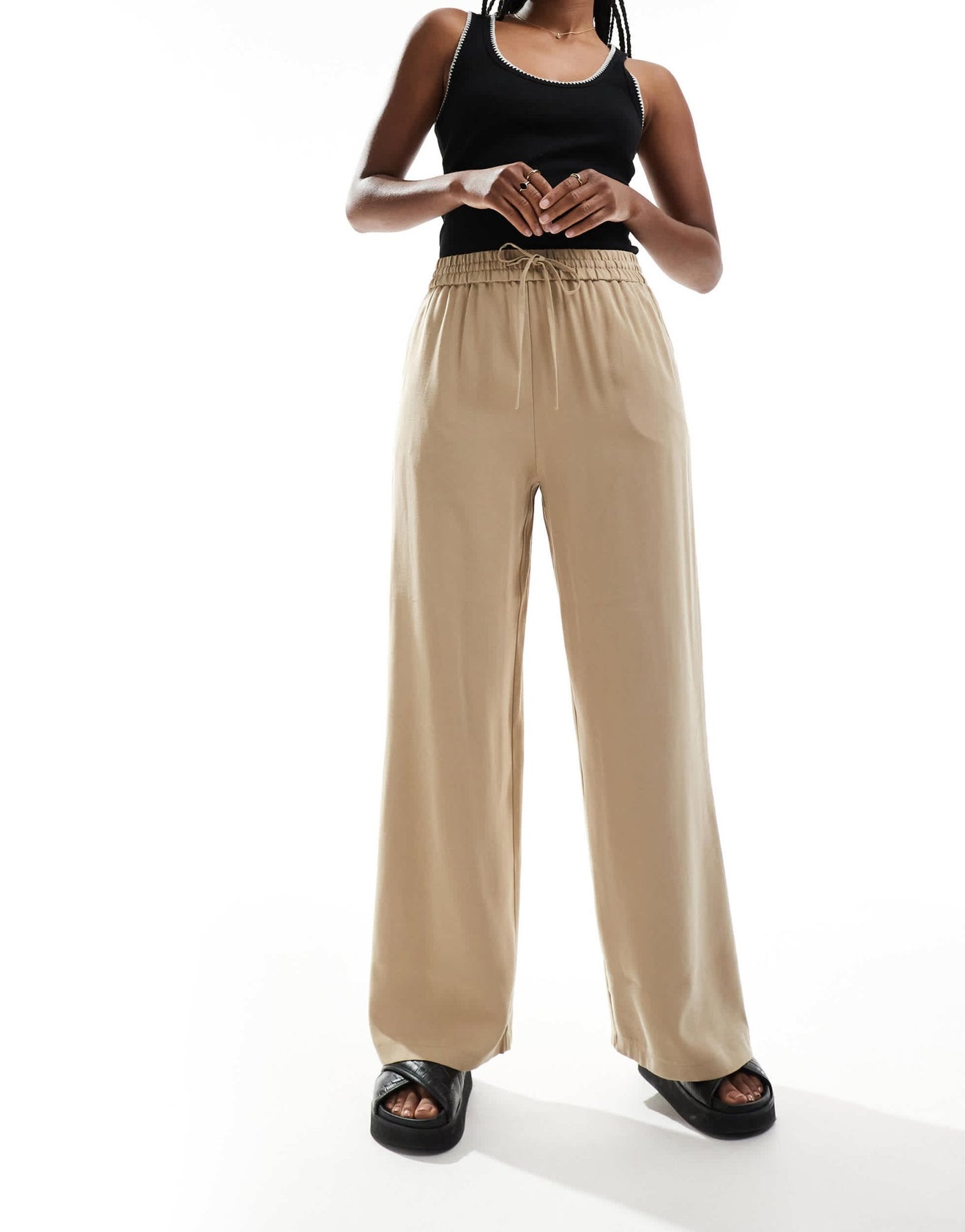 Miss Selfridge soft touch pull on wide leg trouser in stone - ASOS Sample Sale EU Store