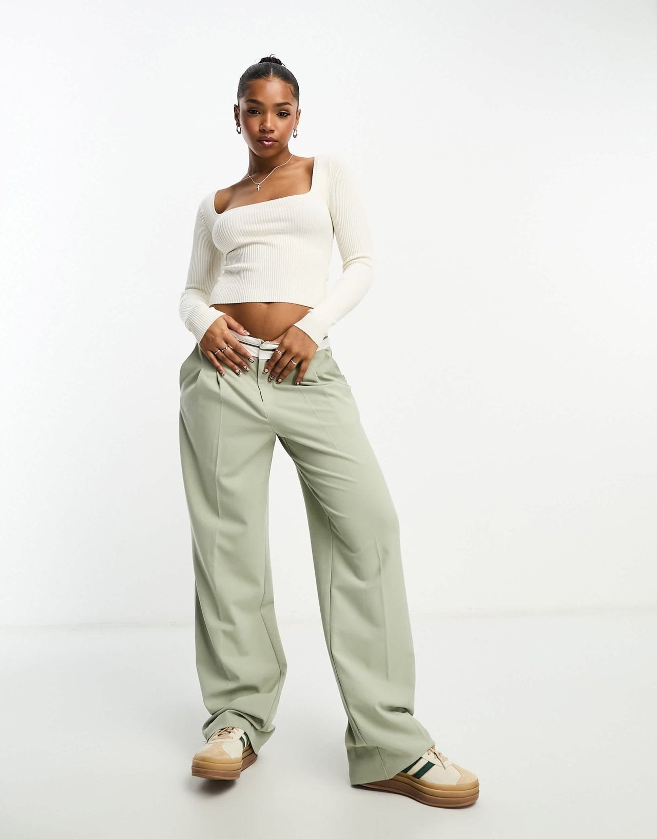 Miss Selfridge square neck open back detail rib knit top in cream - ASOS Sample Sale EU Store
