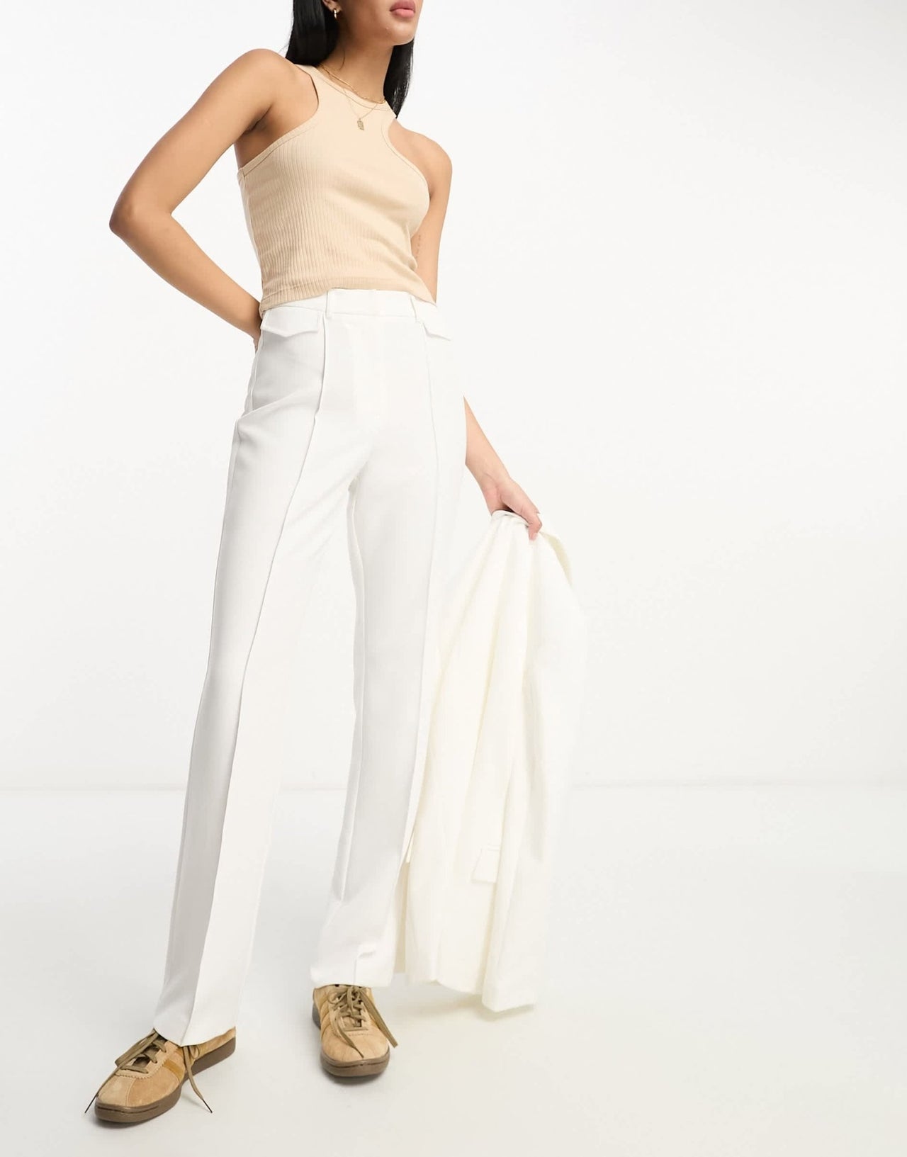 Miss Selfridge straight leg pin tuck front trouser co - ord in ivory - ASOS Sample Sale EU Store