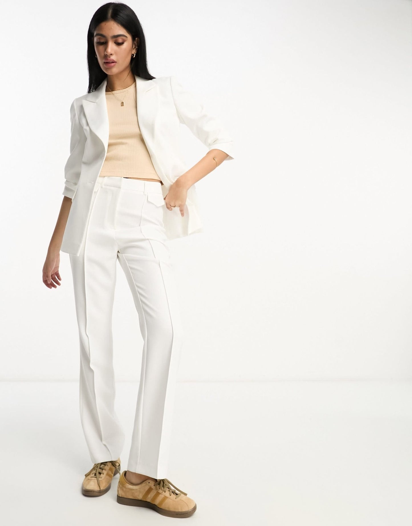 Miss Selfridge straight leg pin tuck front trouser co - ord in ivory - ASOS Sample Sale EU Store