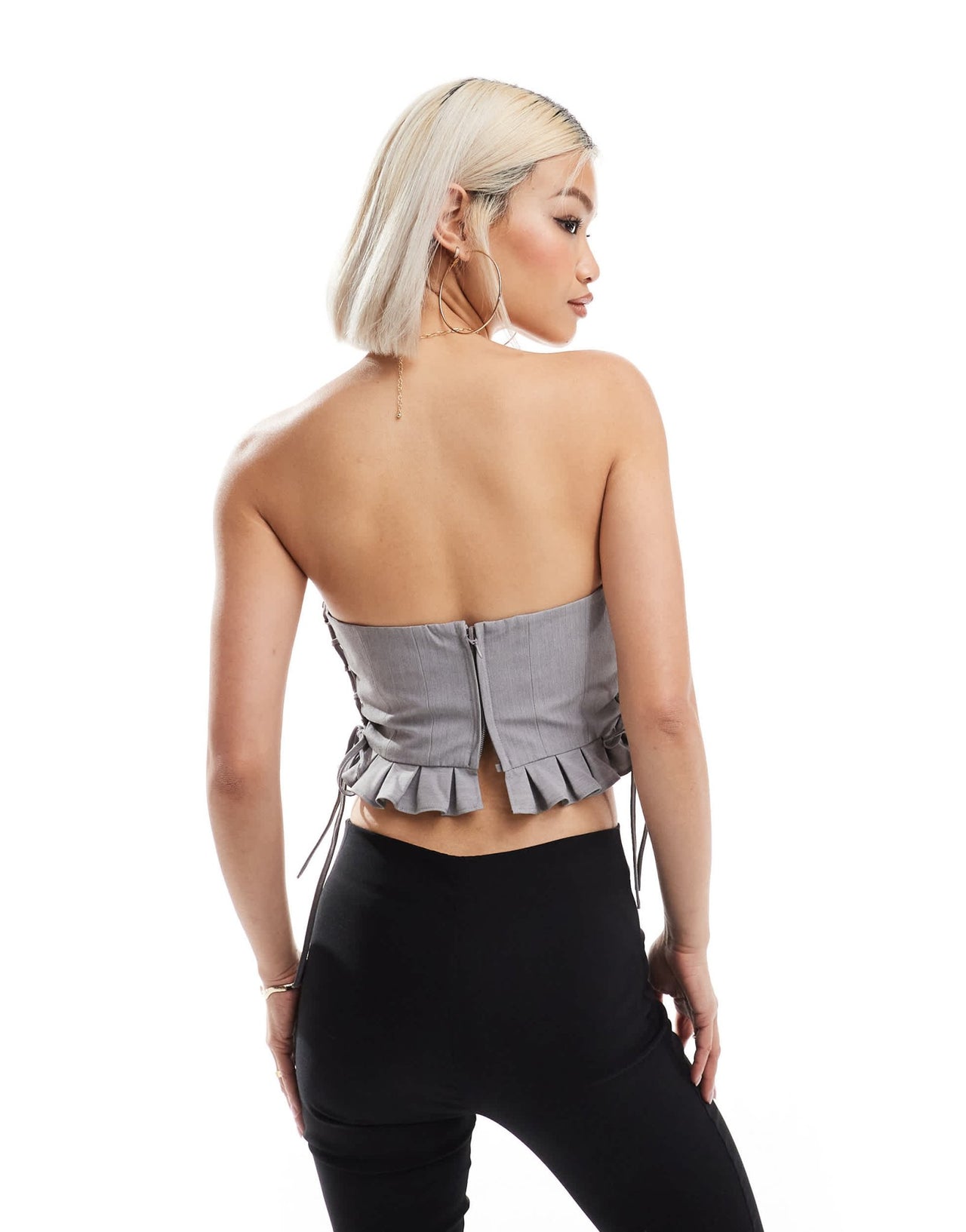 Miss Selfridge tailored bandeau tie side corset top in grey - ASOS Sample Sale EU Store