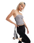 Miss Selfridge tailored bandeau tie side corset top in grey - ASOS Sample Sale EU Store