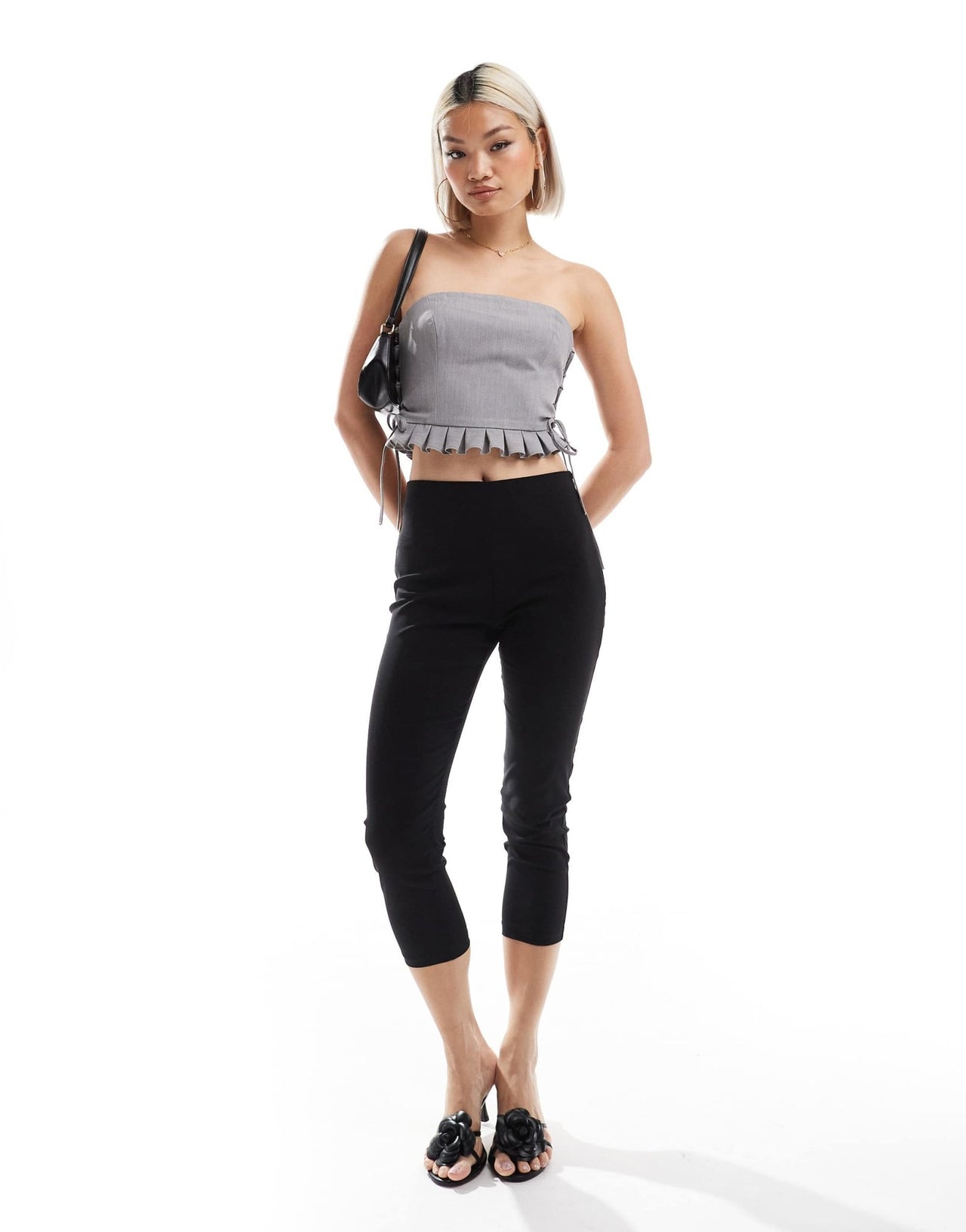 Miss Selfridge tailored bandeau tie side corset top in grey - ASOS Sample Sale EU Store