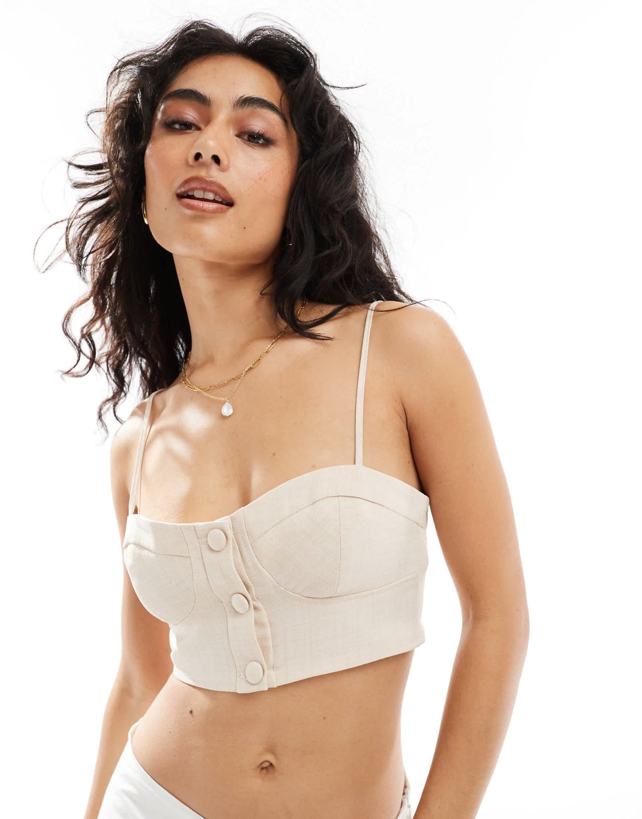 Miss Selfridge tailored button detail corset top in neutral - ASOS Sample Sale EU Store