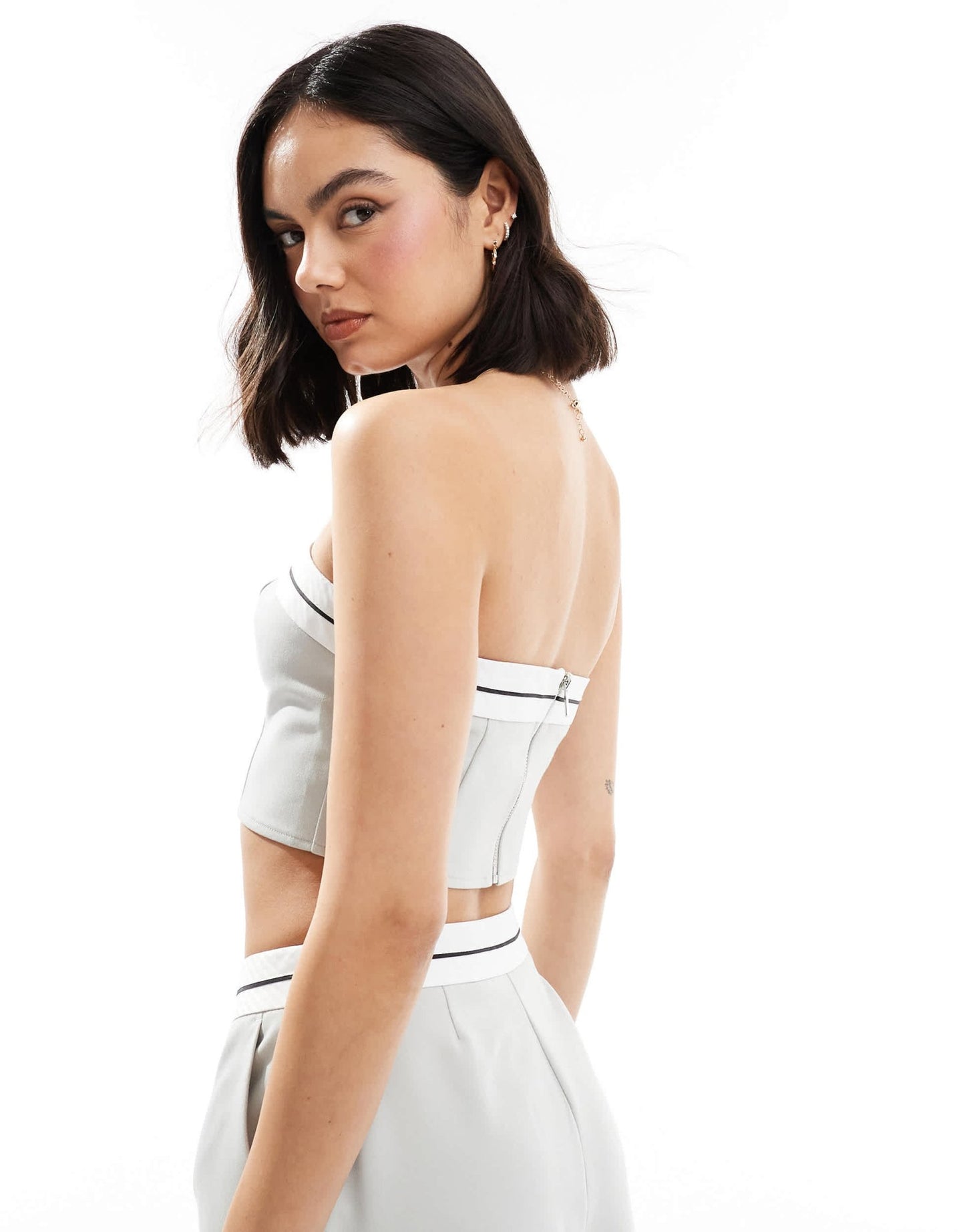 Miss Selfridge tailored contrast trim bandeau top in blue grey co ord - ASOS Sample Sale EU Store
