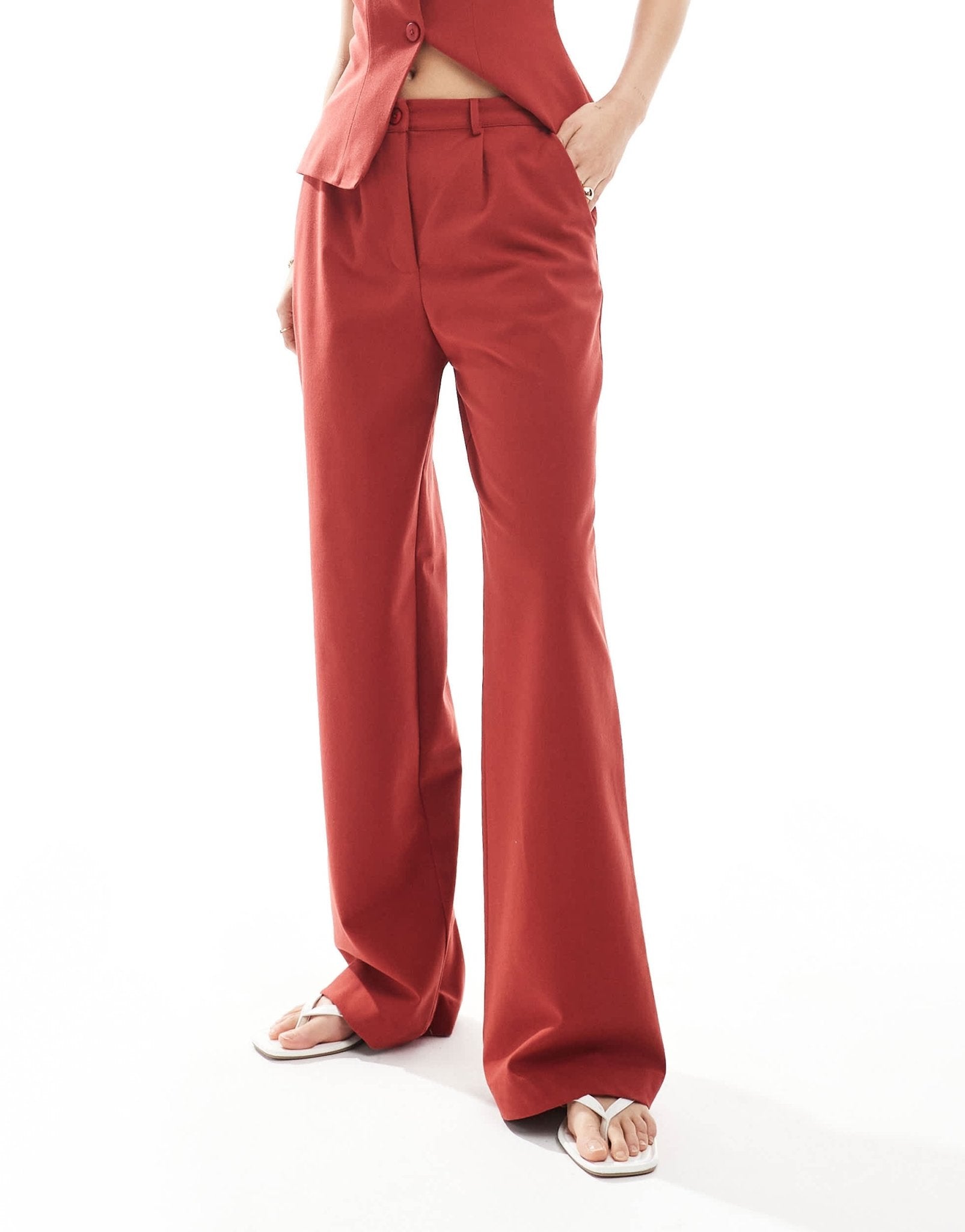 Miss Selfridge tailored straight leg trouser co - ord in cherry red - ASOS Sample Sale EU Store