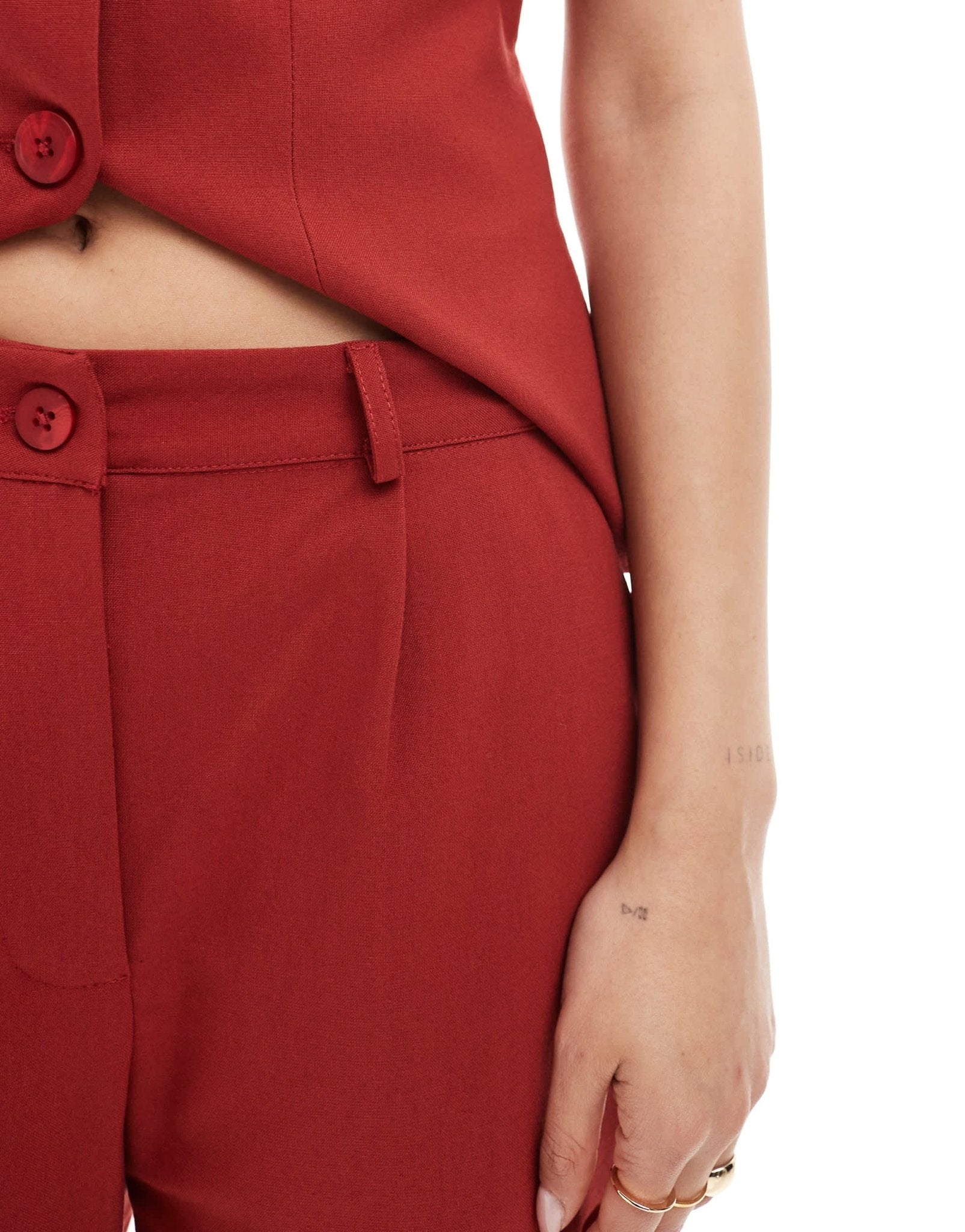 Miss Selfridge tailored straight leg trouser co - ord in cherry red - ASOS Sample Sale EU Store