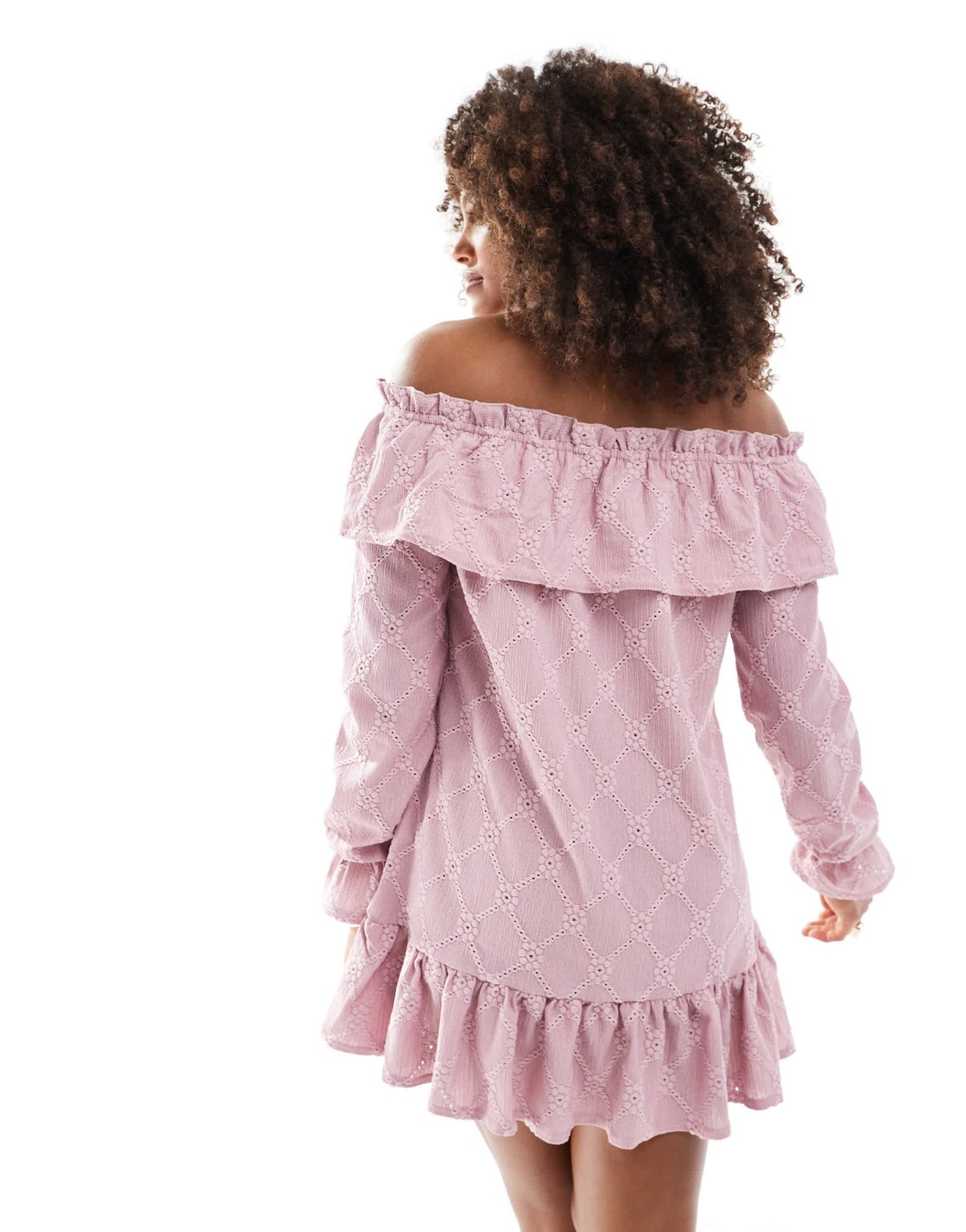 Miss Selfridge textured jersey ruffle bardot mini dress in pink - ASOS Sample Sale EU Store