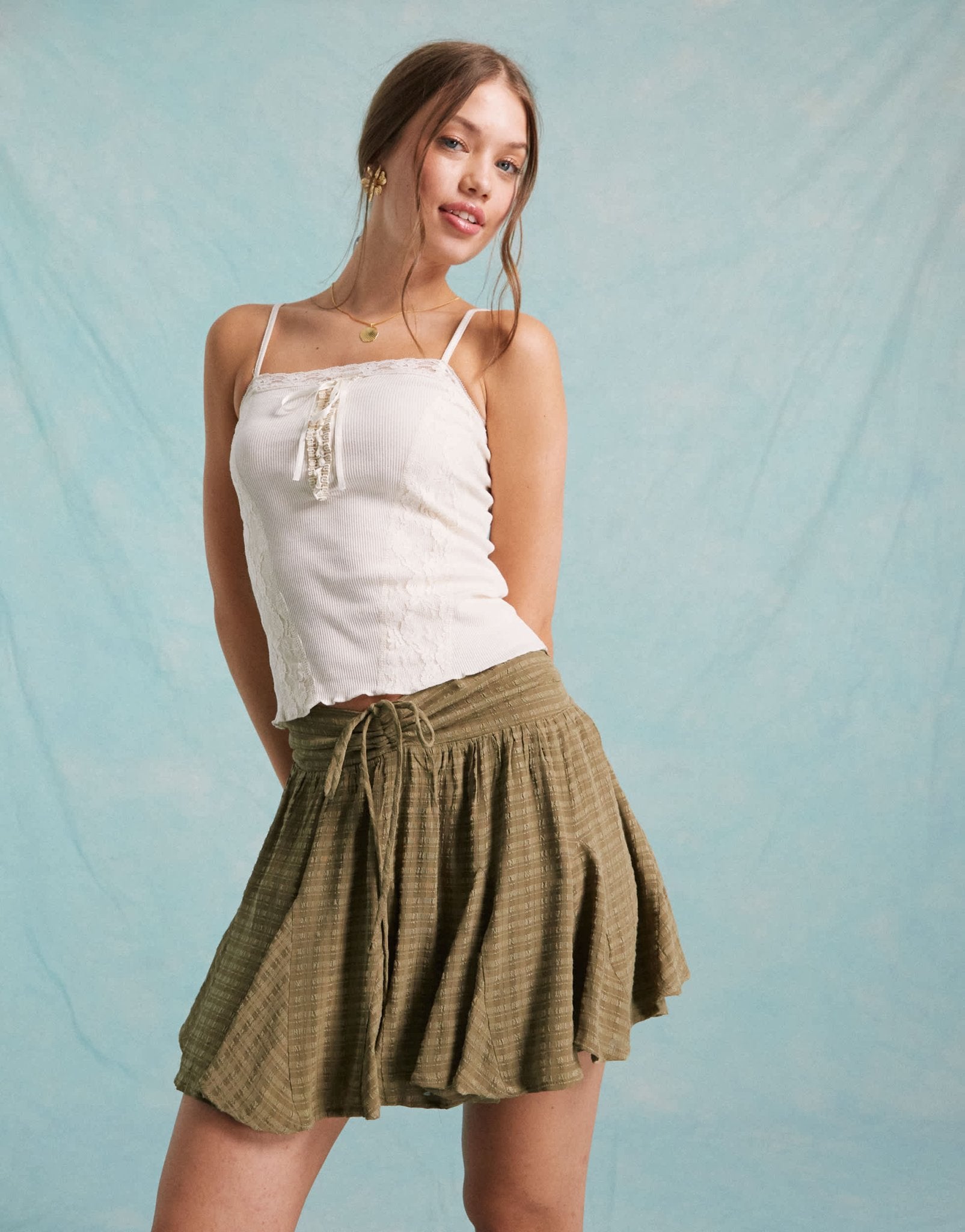 Miss Selfridge tie front godet mini skort in check - ASOS Sample Sale EU Store