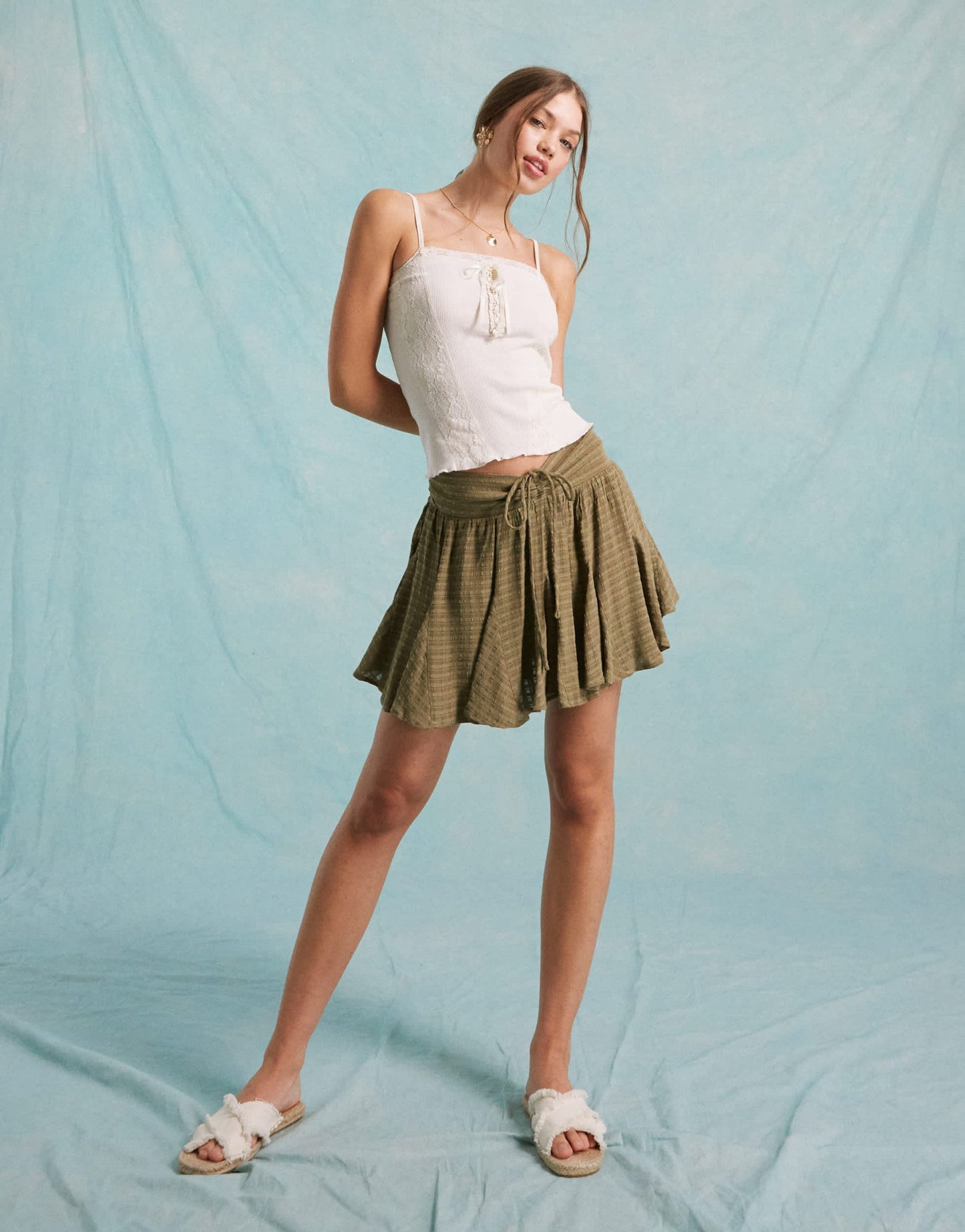 Miss Selfridge tie front godet mini skort in check - ASOS Sample Sale EU Store