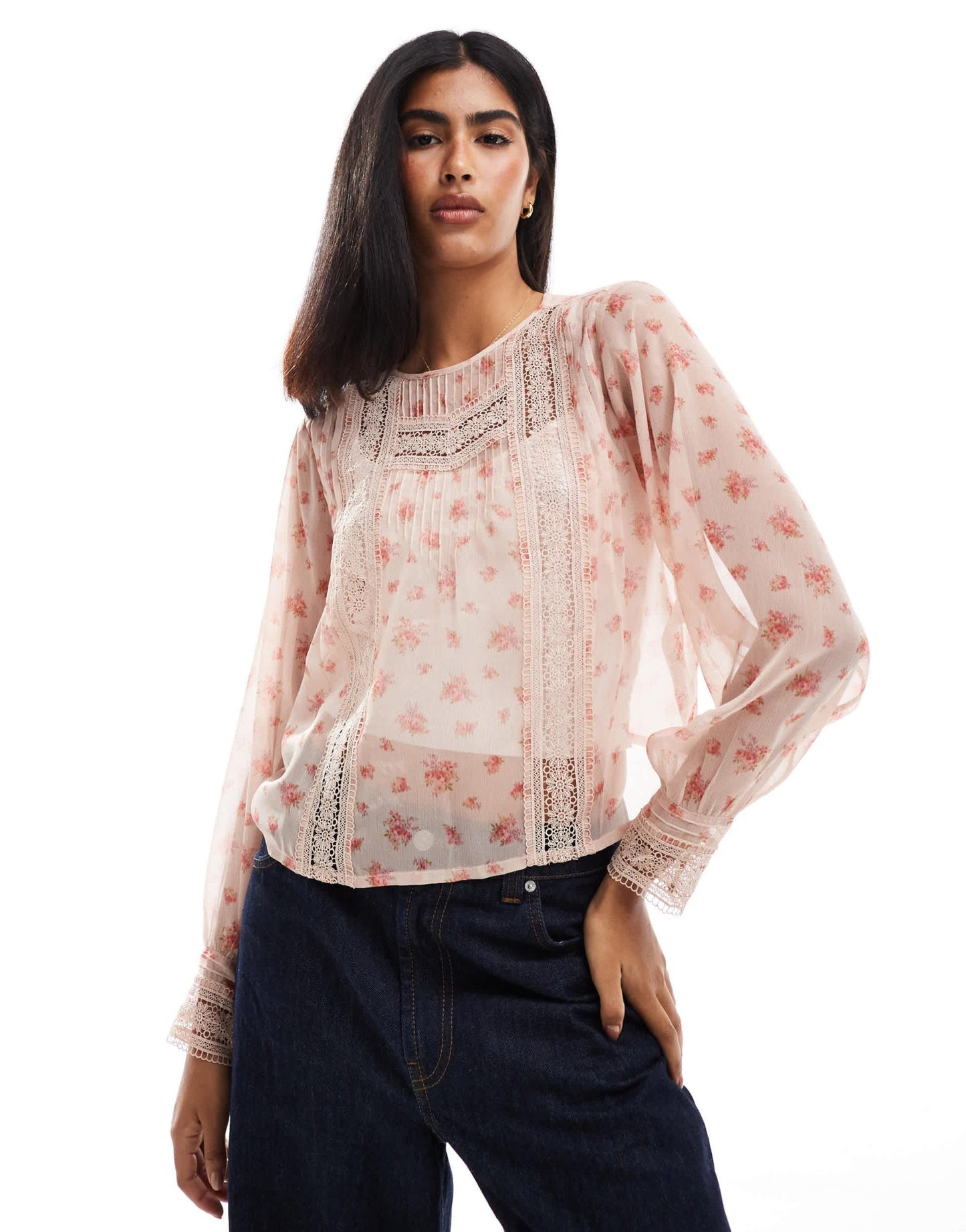 Miss Selfridge trimmed up blouse in ditsy print - ASOS Sample Sale EU Store