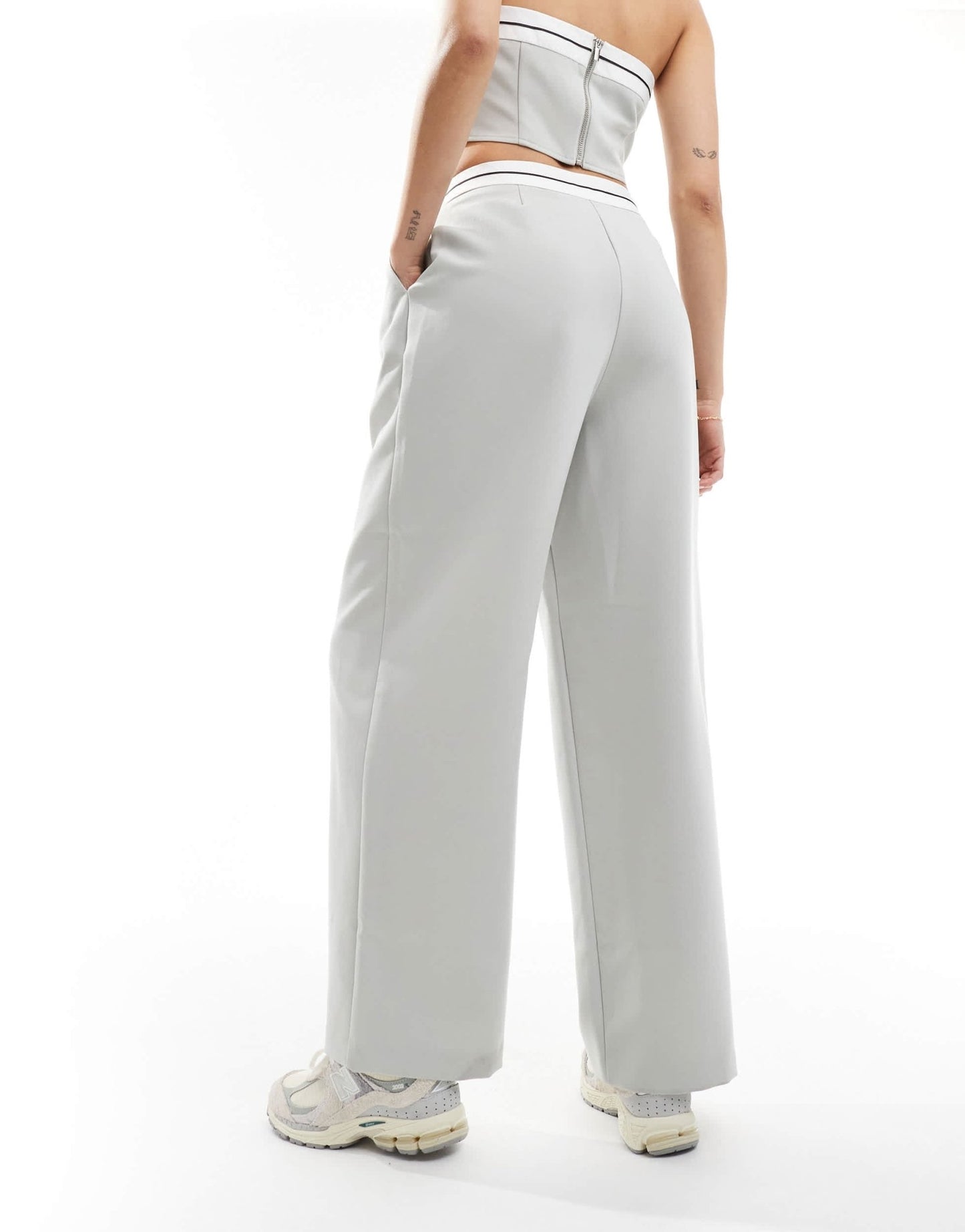 Miss Selfridge turnback waistband wide leg trouser in blue grey co ord - ASOS Sample Sale EU Store