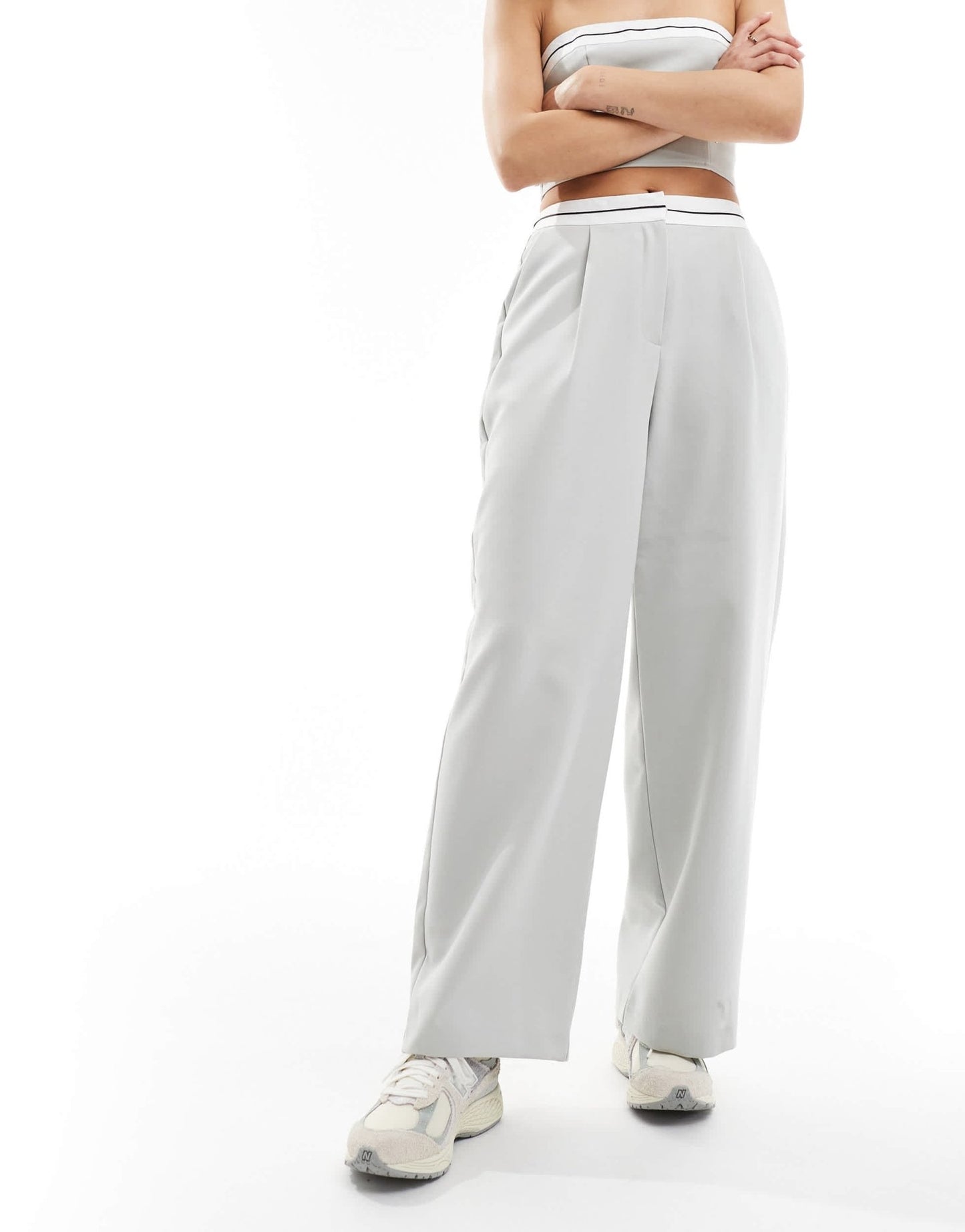 Miss Selfridge turnback waistband wide leg trouser in blue grey co ord - ASOS Sample Sale EU Store