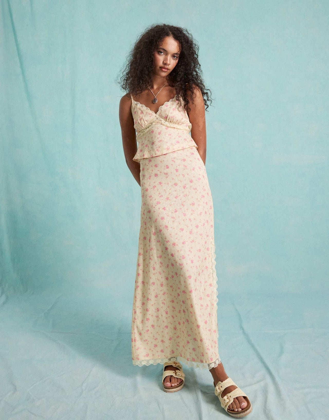 Miss Selfridge western satin lace insert cami top in ditsy print co ord - ASOS Sample Sale EU Store