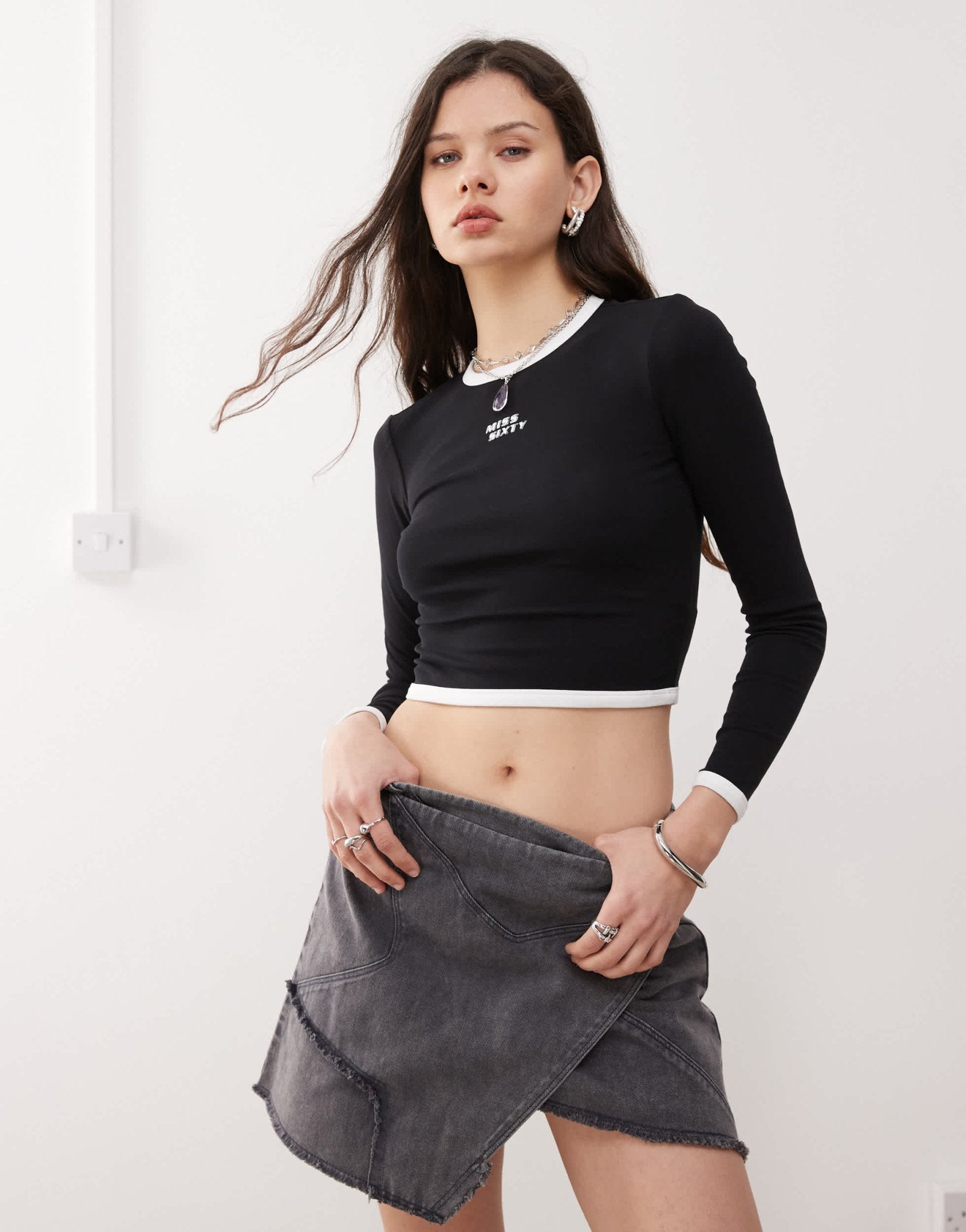 Miss Sixty long sleeve ringer t-shirt in black - ASOS Sample Sale EU Store