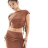 Missyempire off shoulder top co-ord in mocha