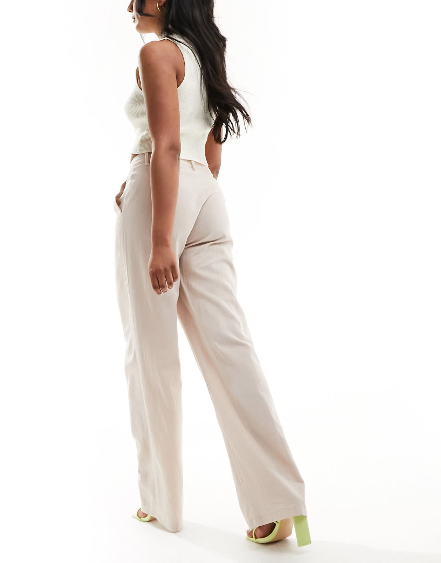 Missyempire tailored linen look wide leg trousers in beige - ASOS Sample Sale EU Store