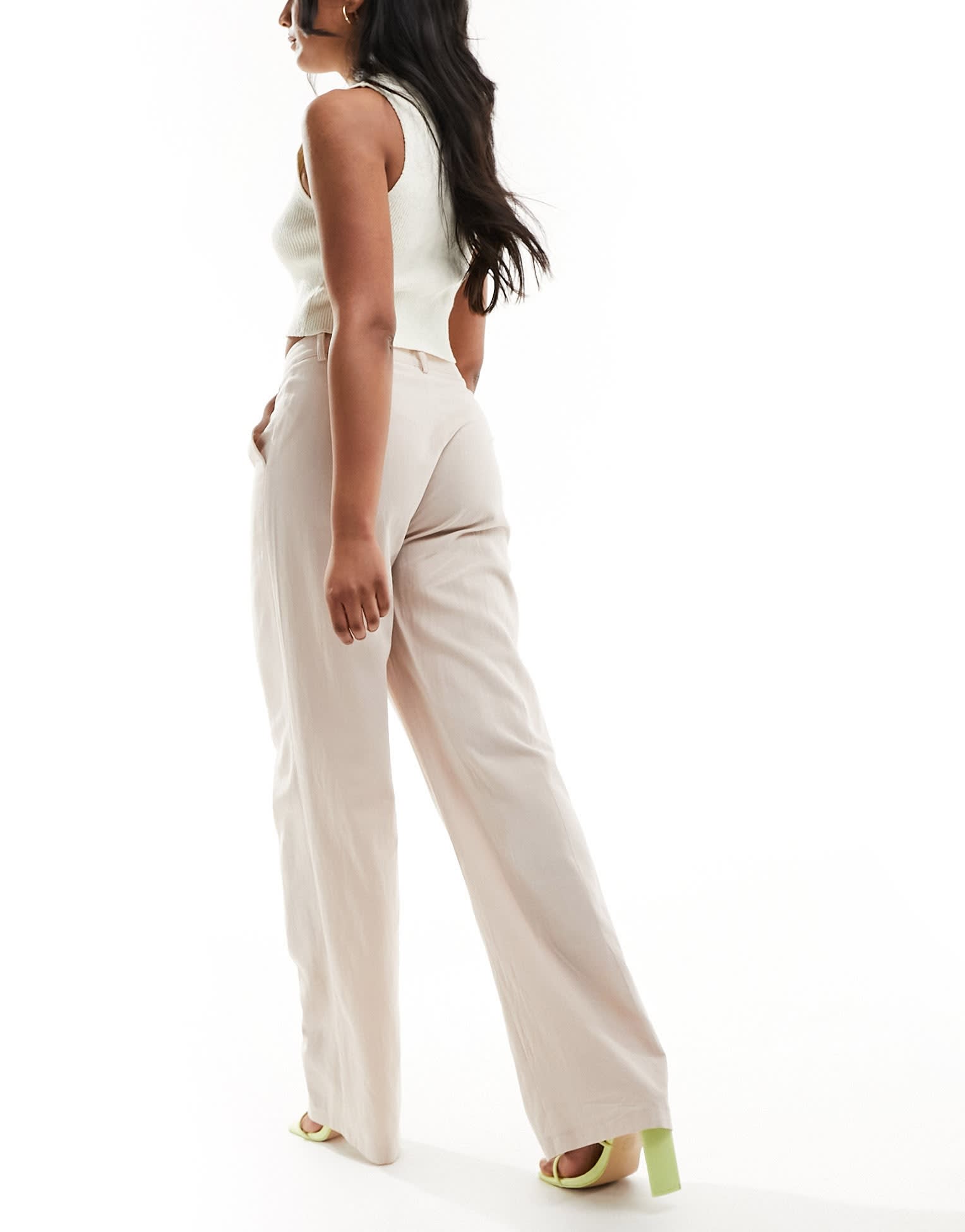 Missyempire tailored linen look wide leg trousers in beige - ASOS Sample Sale EU Store