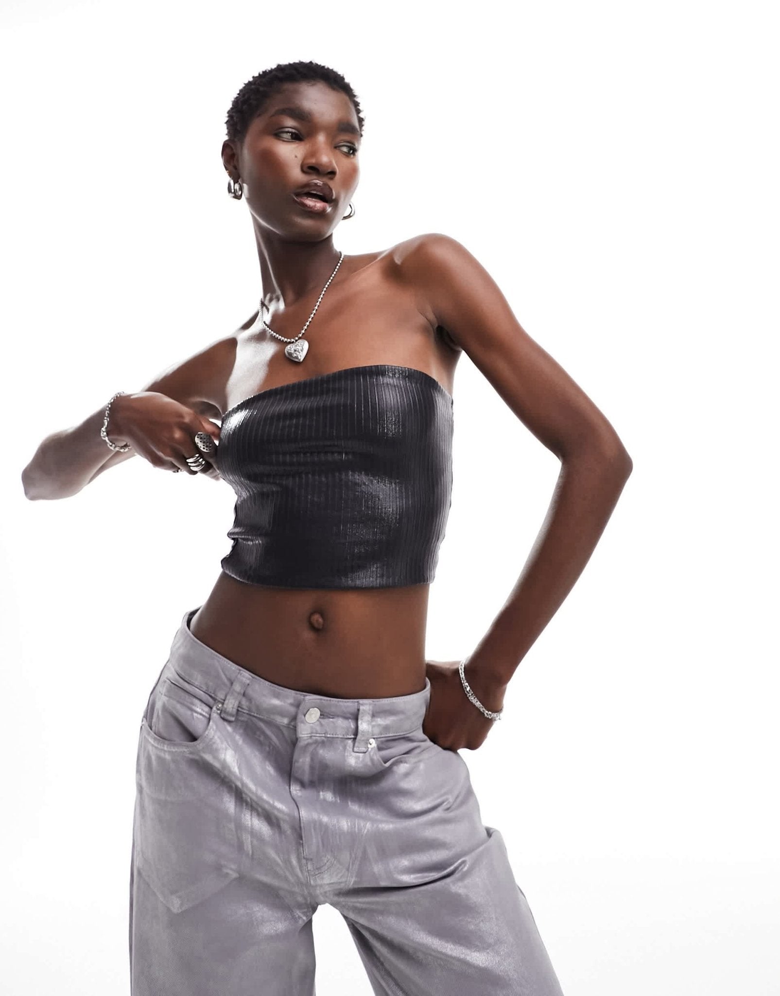 Monk ribbed foil bandeau top in black - ASOS Sample Sale EU Store