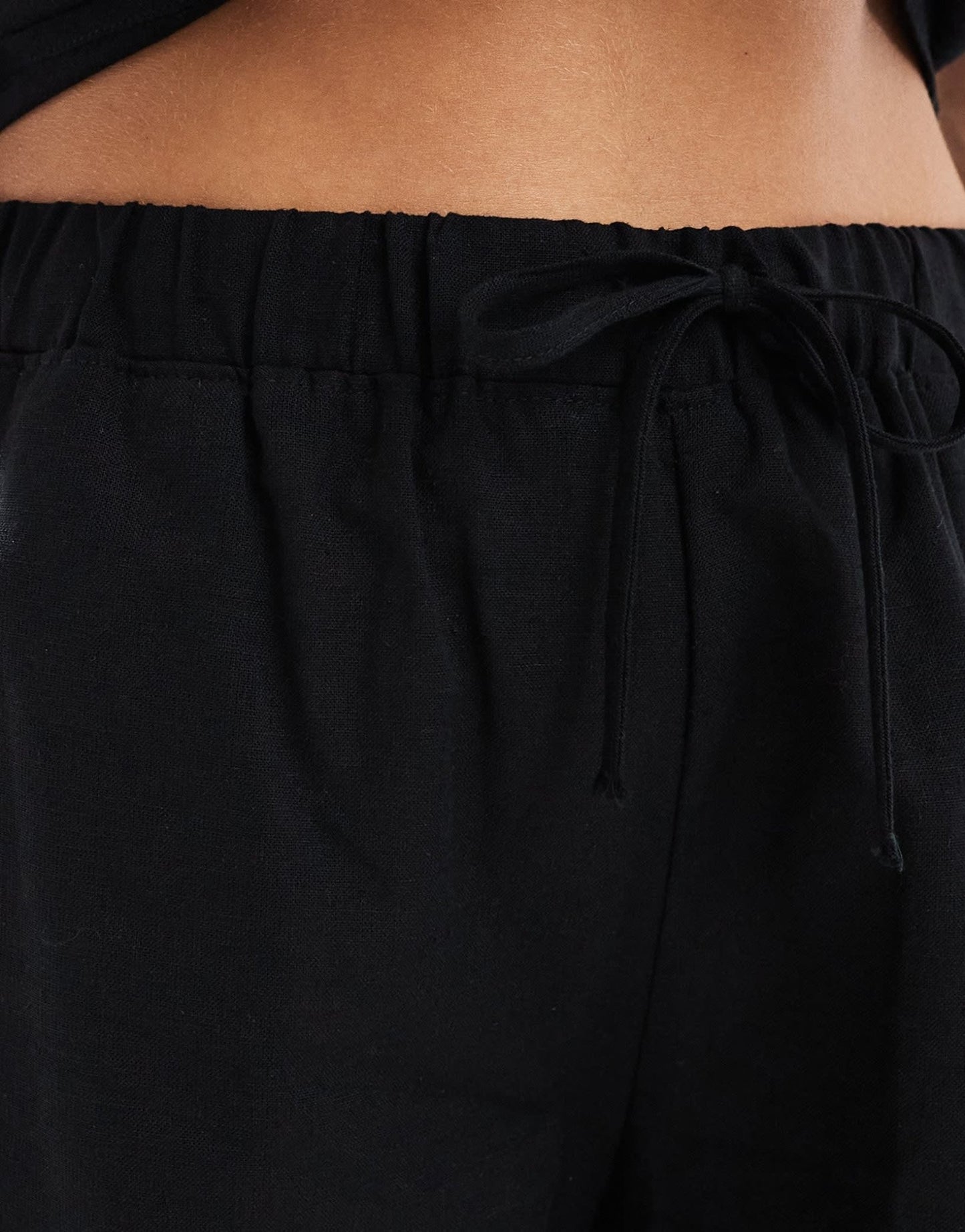 Monki co - ord drawstring waist linen shorts in black - ASOS Sample Sale EU Store