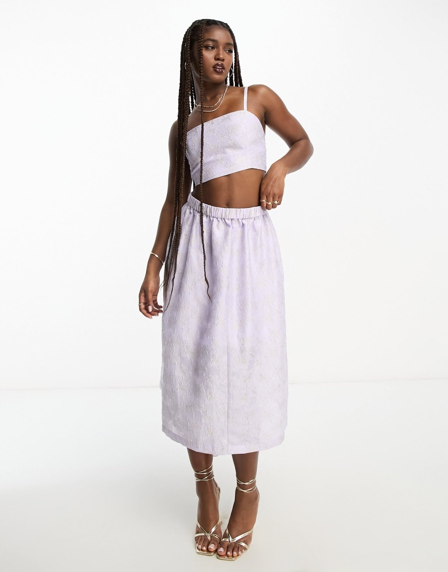 Monki co - ord floral shimmer brocade cami cropped top in lilac - ASOS Sample Sale EU Store