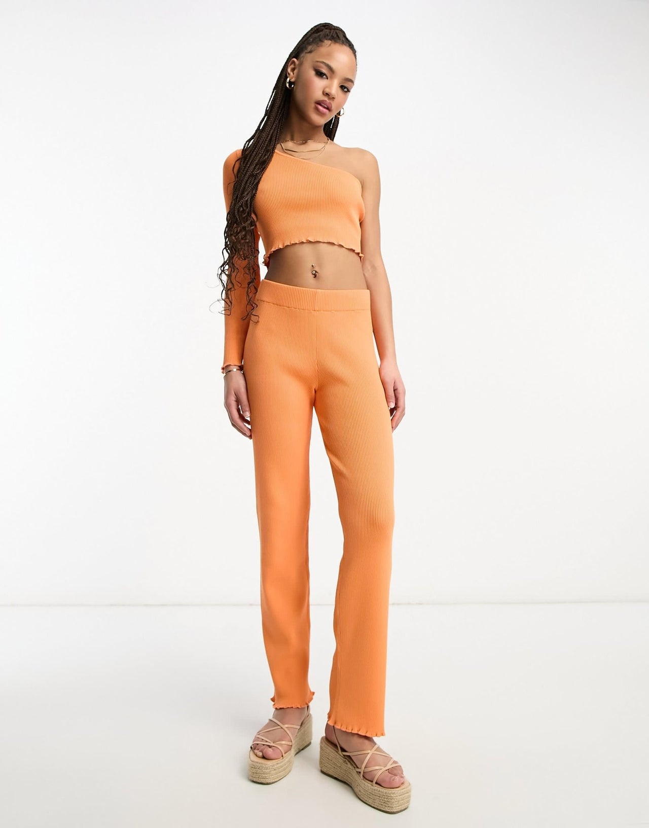 Monki co - ord lettuce hem one shoulder top in orange - ASOS Sample Sale EU Store