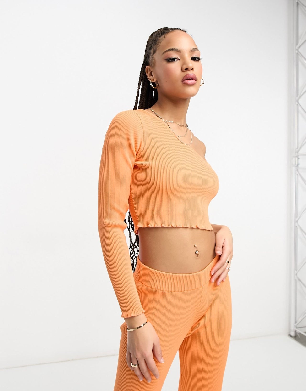 Monki co - ord lettuce hem one shoulder top in orange - ASOS Sample Sale EU Store