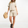 Monki co-ord linen drawstring shorts in beige
