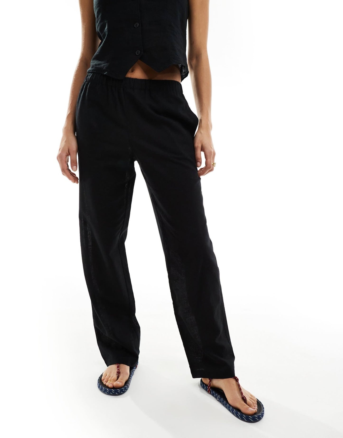 Monki co - ord linen wide leg trousers in black - ASOS Sample Sale EU Store