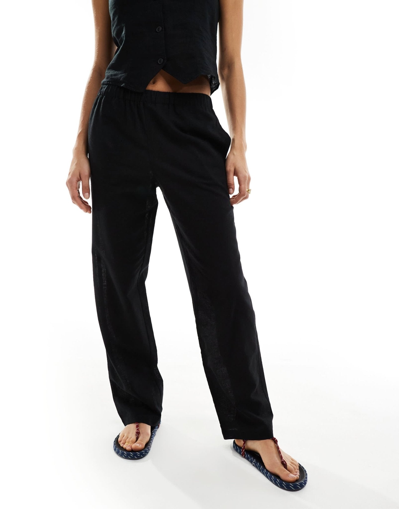 Monki co - ord linen wide leg trousers in black - ASOS Sample Sale EU Store