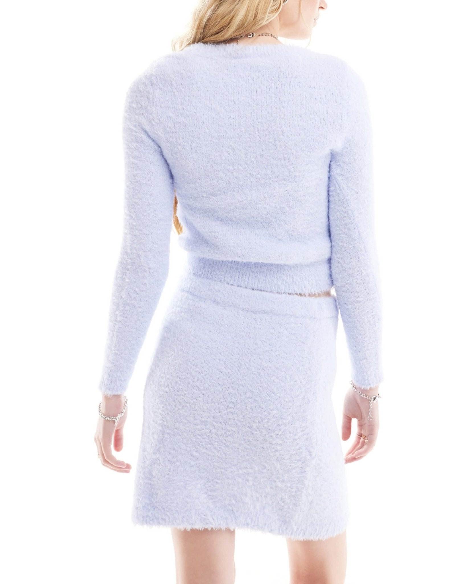 Monki co - ord mini fluffy knit skirt in light blue - ASOS Sample Sale EU Store