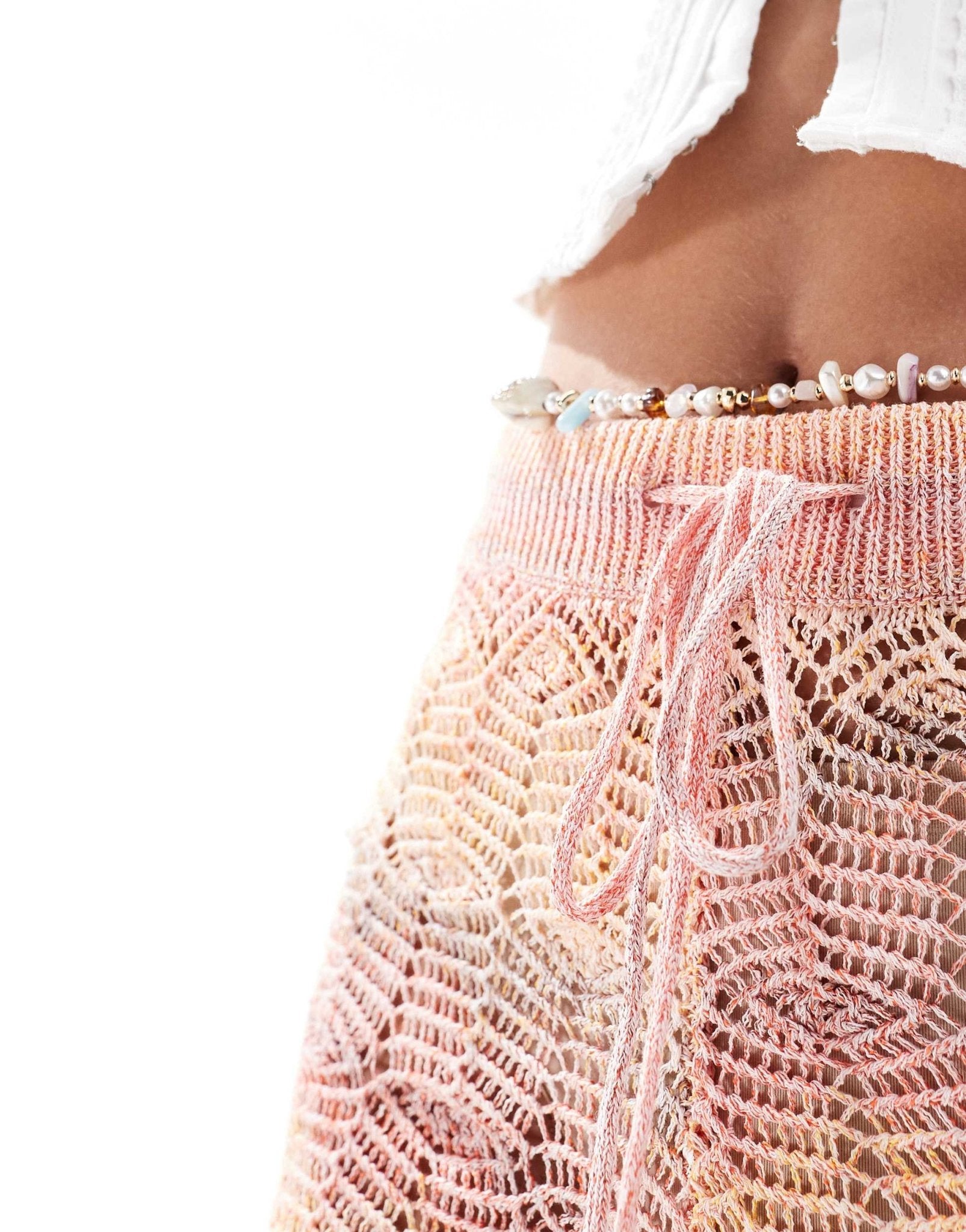 Monki crochet knitted shorts with tie waist in pink and orange ombre - ASOS Sample Sale EU Store