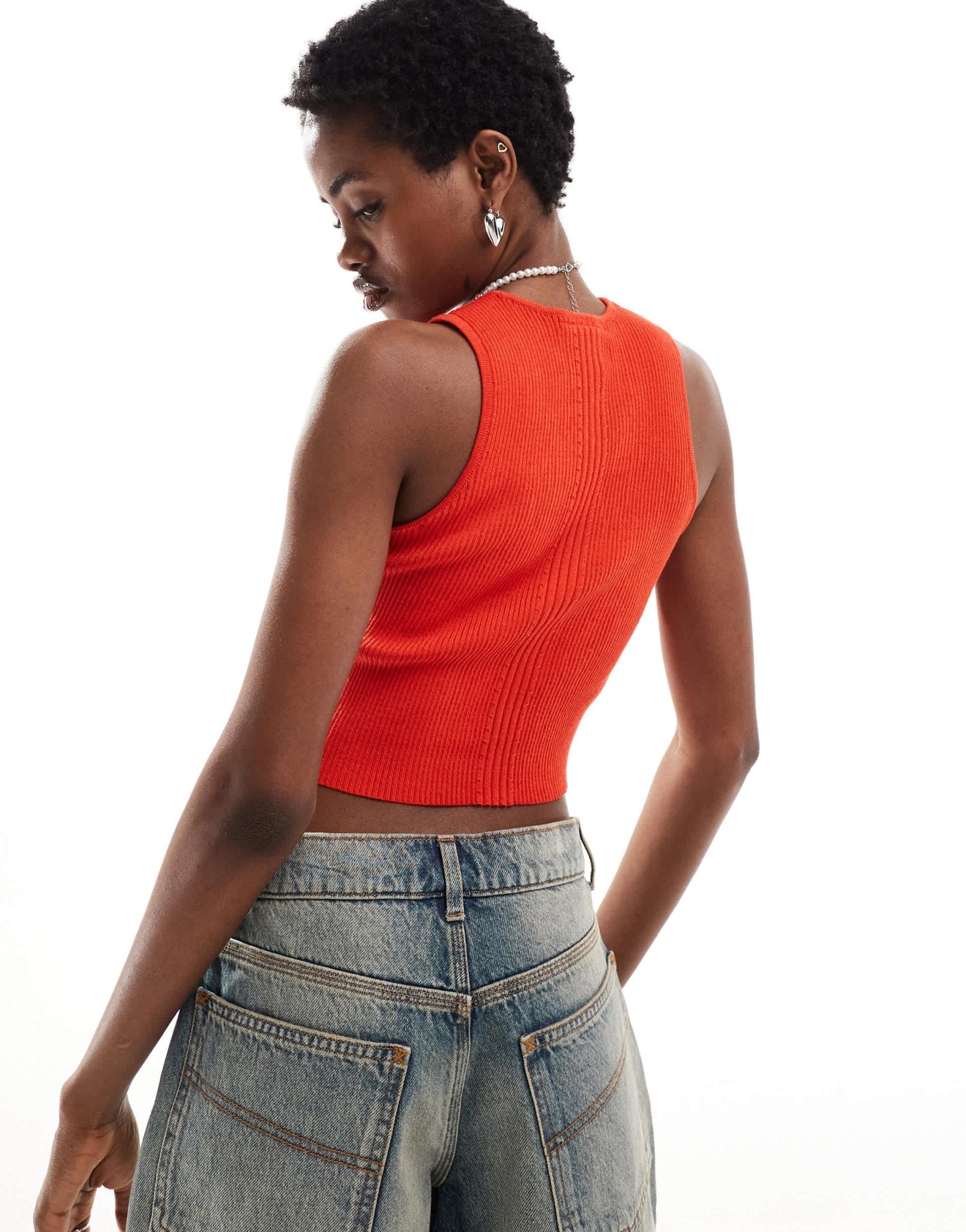 Monki cropped rib detail knitted vest in red - ASOS Sample Sale EU Store