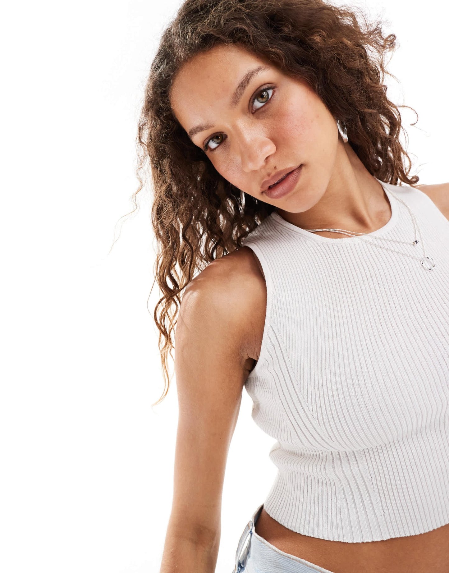 Monki cropped rib detail knitted vest in white - ASOS Sample Sale EU Store
