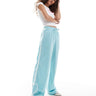 Monki heart stripe straight leg track pant trouser in light blue with white stripes