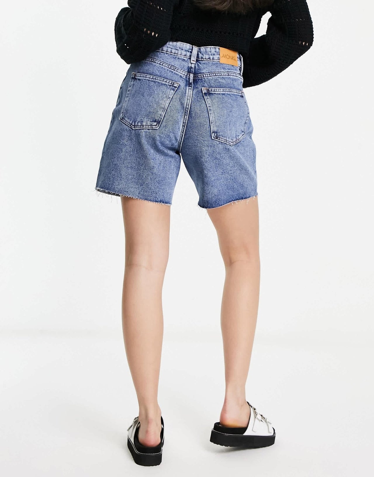 Monki high waist raw hem denim shorts in blue - ASOS Sample Sale EU Store