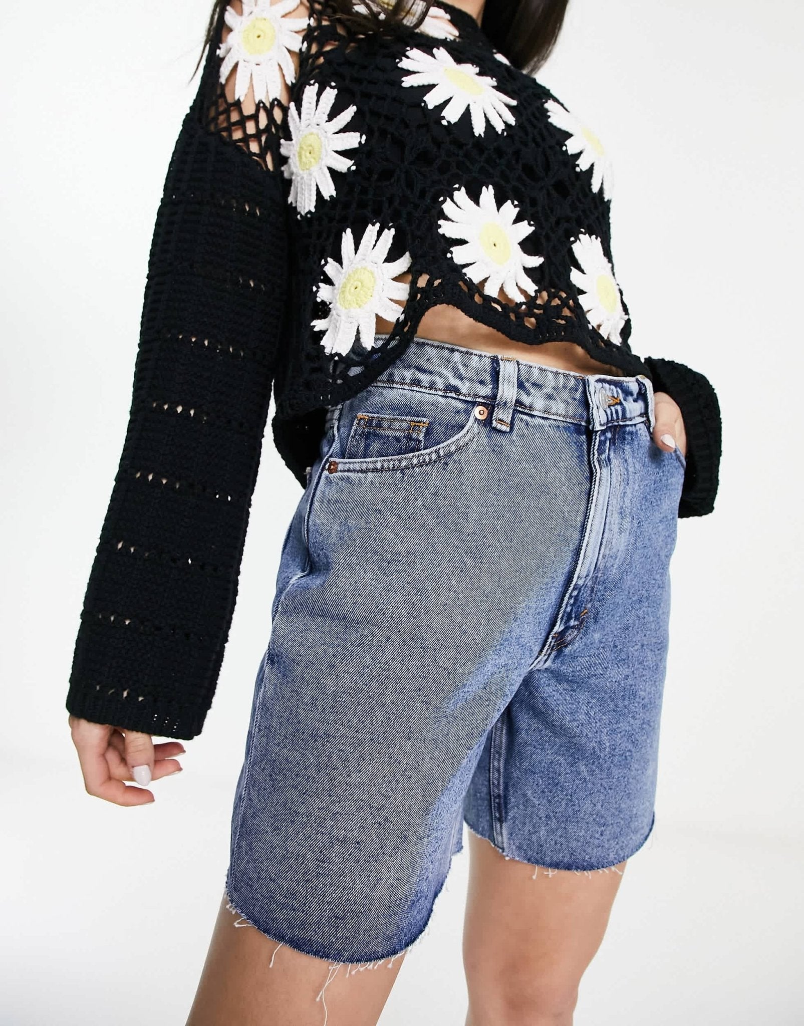 Monki high waist raw hem denim shorts in blue - ASOS Sample Sale EU Store