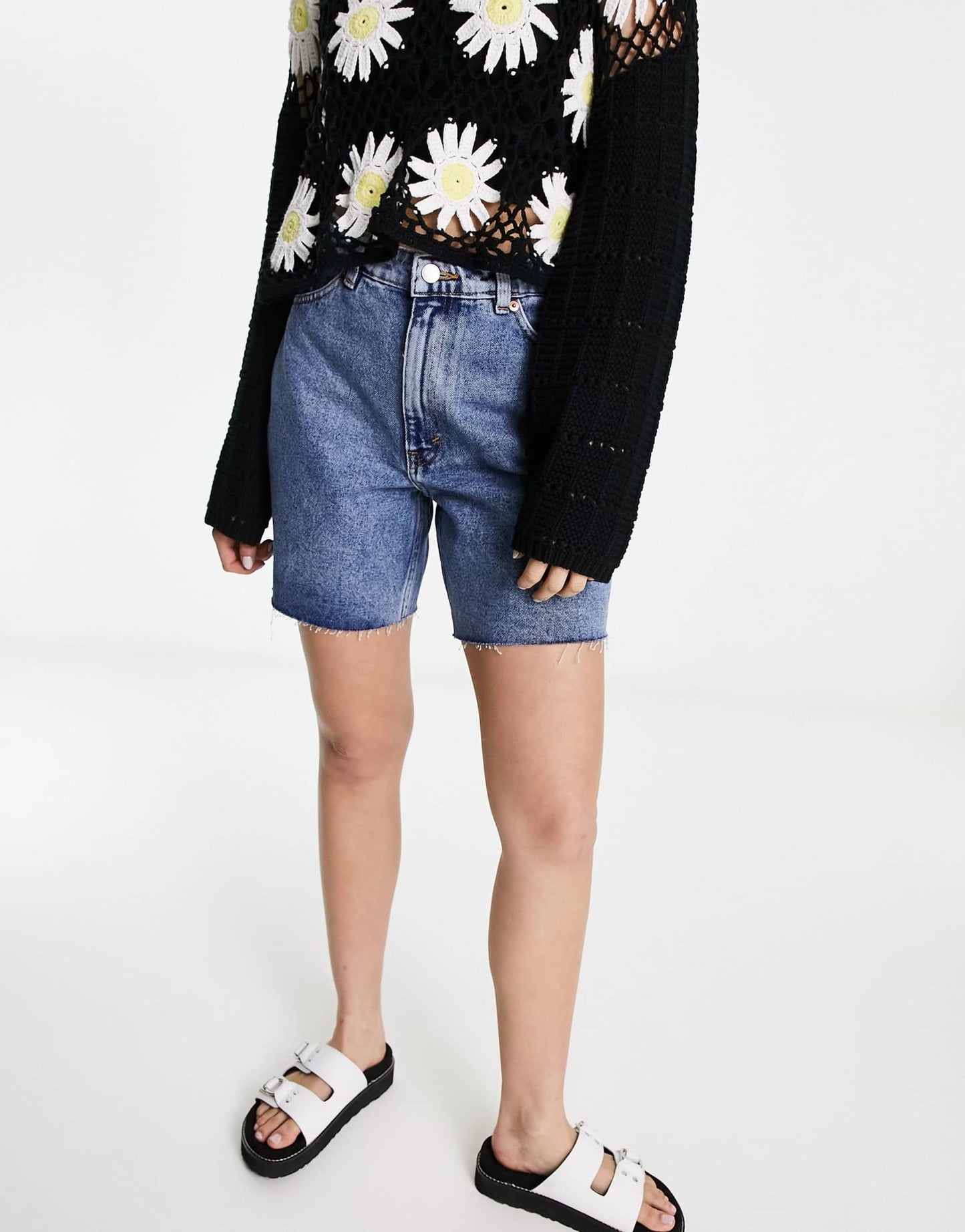 Monki high waist raw hem denim shorts in blue - ASOS Sample Sale EU Store