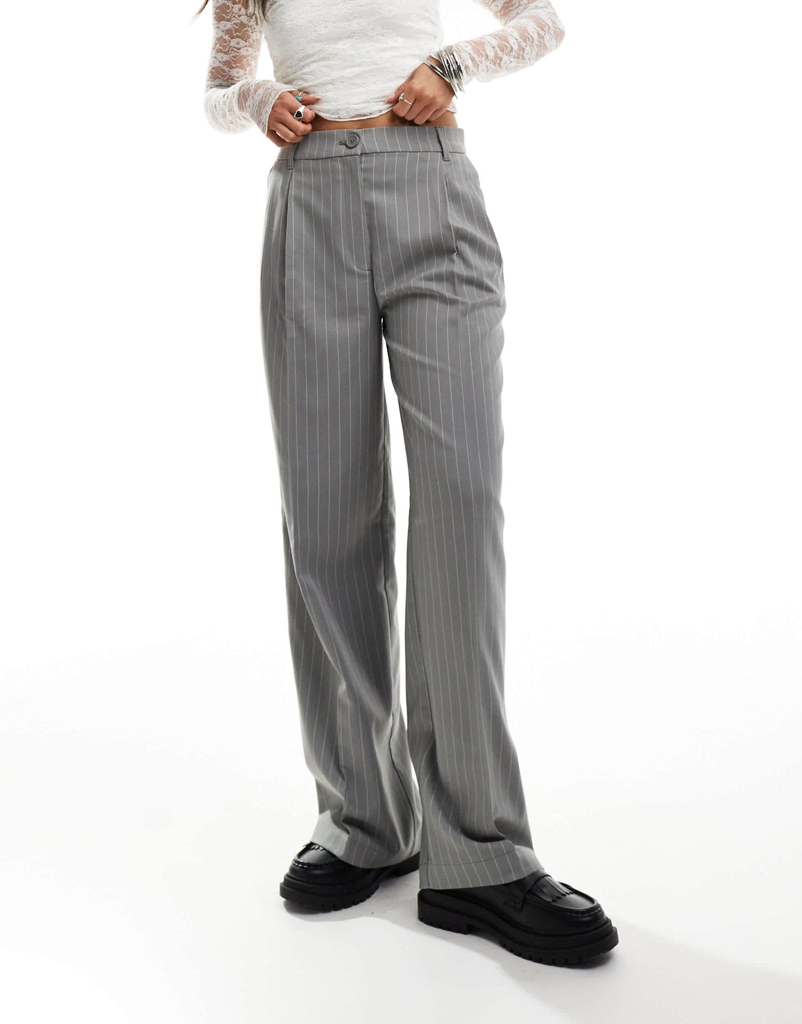 Monki high waist tailored trousers in grey with white pinstripe - ASOS Sample Sale EU Store
