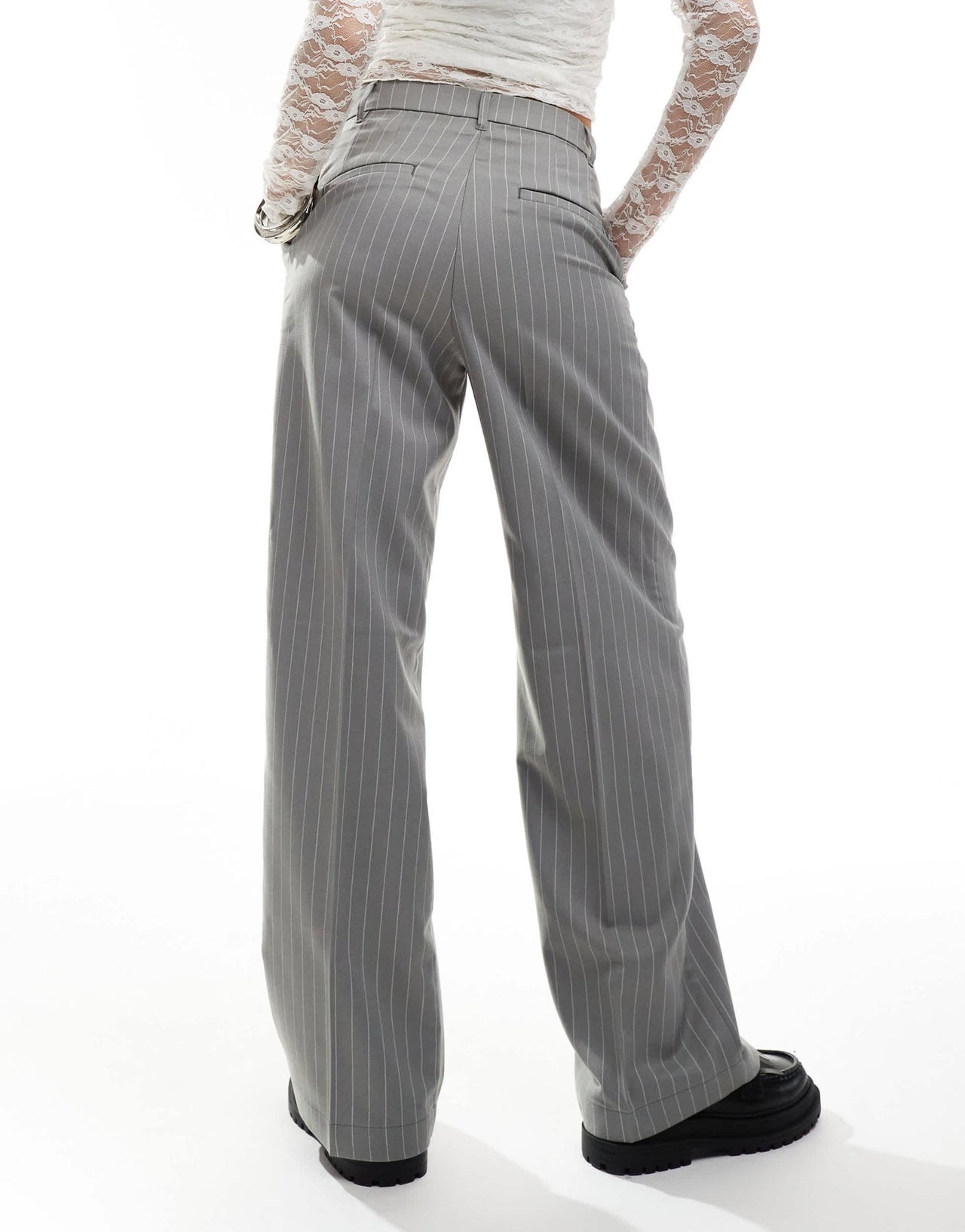Monki high waist tailored trousers in grey with white pinstripe - ASOS Sample Sale EU Store