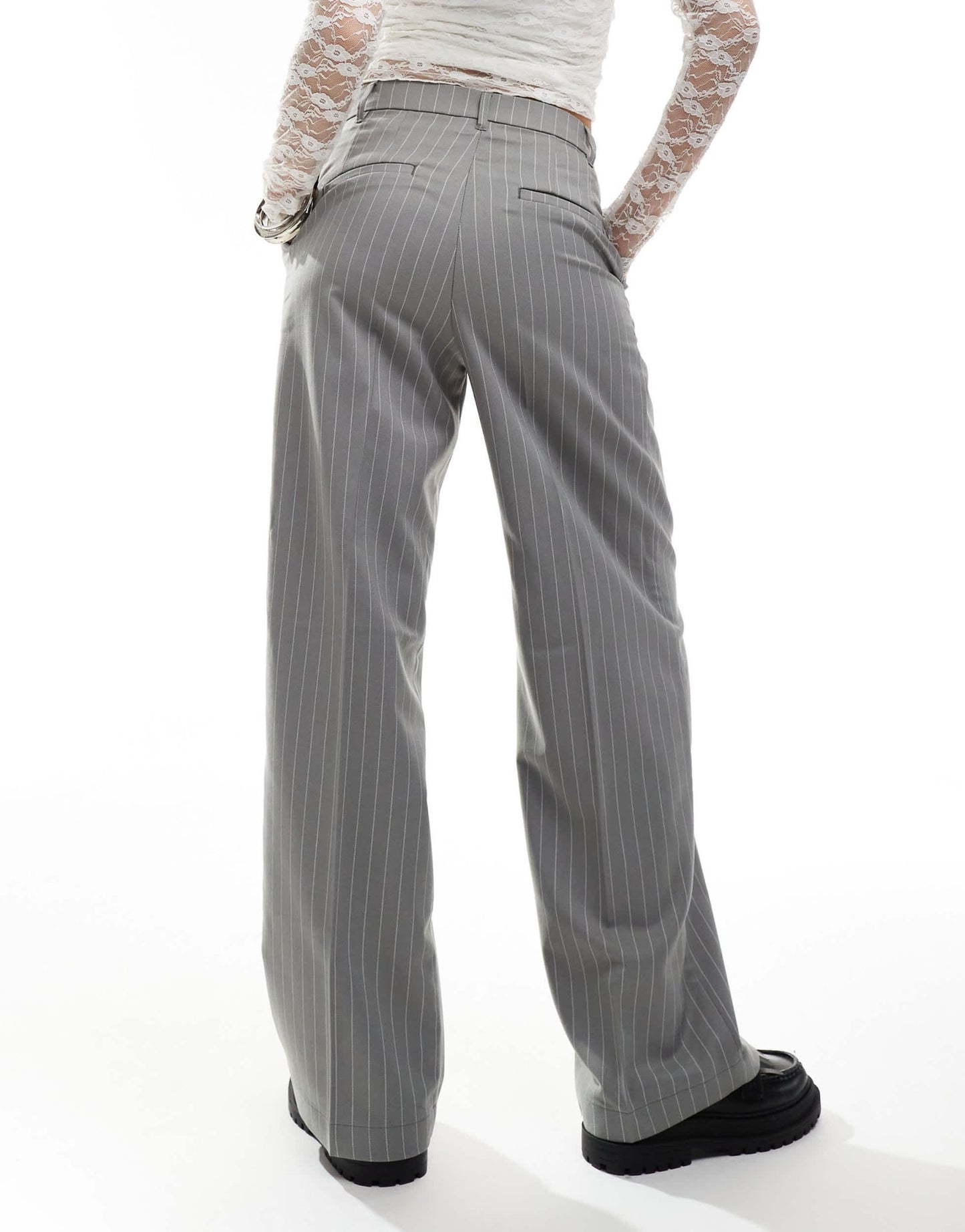Monki high waist tailored trousers in grey with white pinstripe - ASOS Sample Sale EU Store