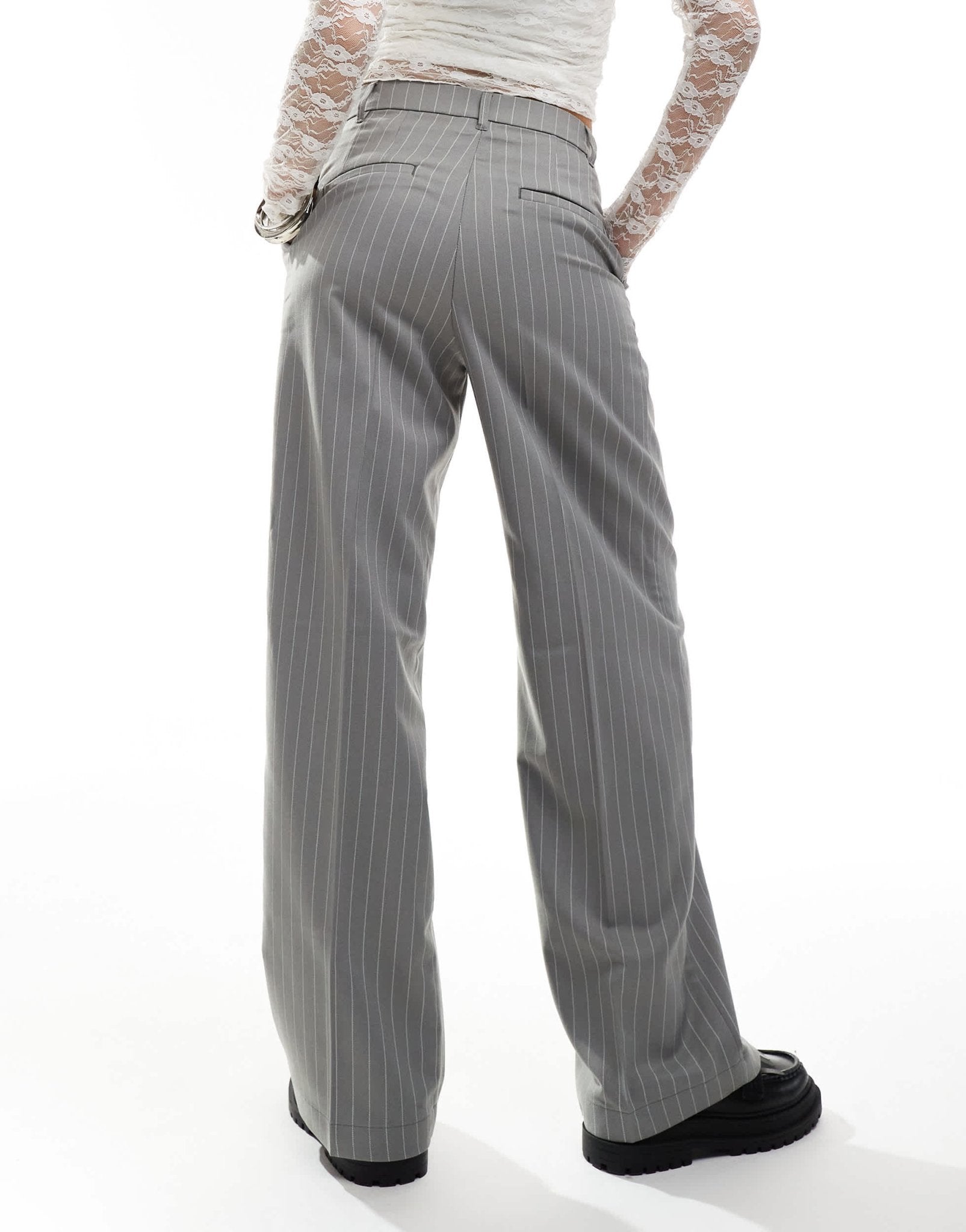 Monki high waist tailored trousers in grey with white pinstripe - ASOS Sample Sale EU Store