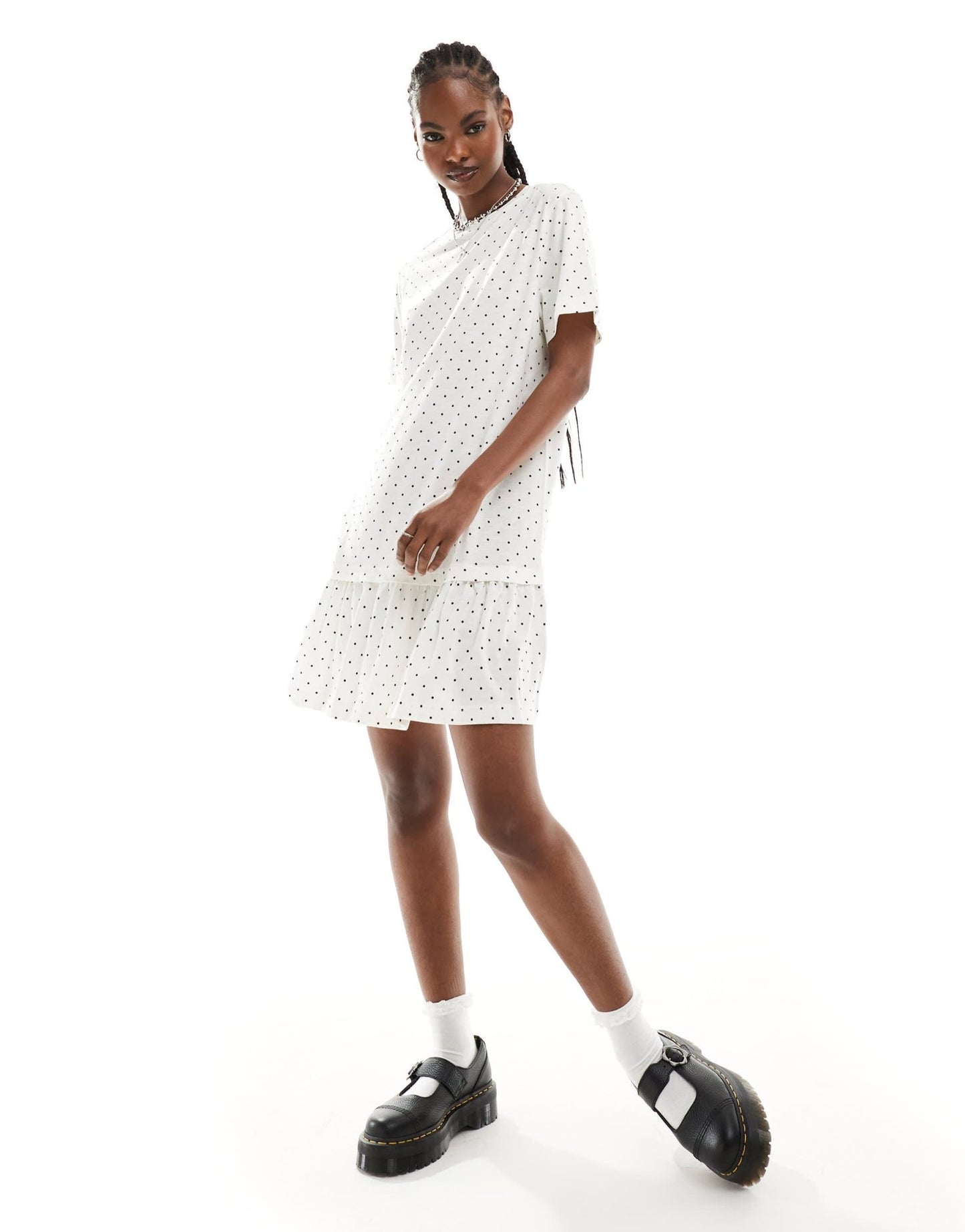Monki jersey mini dress with drop waist in white and black polka dot print - ASOS Sample Sale EU Store