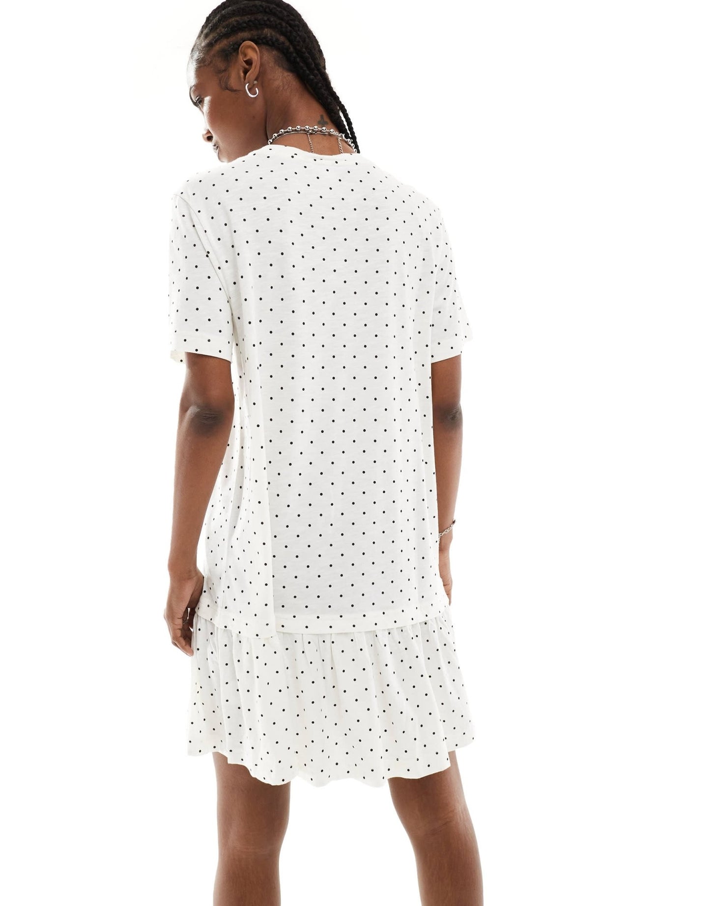 Monki jersey mini dress with drop waist in white and black polka dot print - ASOS Sample Sale EU Store
