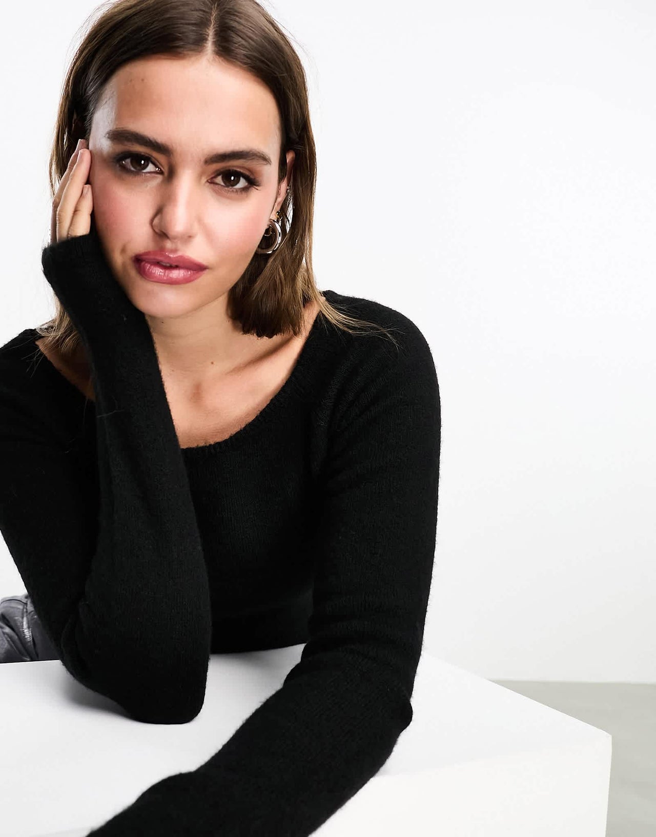 Monki knitted long sleeve boat neck top in black - ASOS Sample Sale EU Store