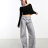 Monki knitted long sleeve boat neck top in black