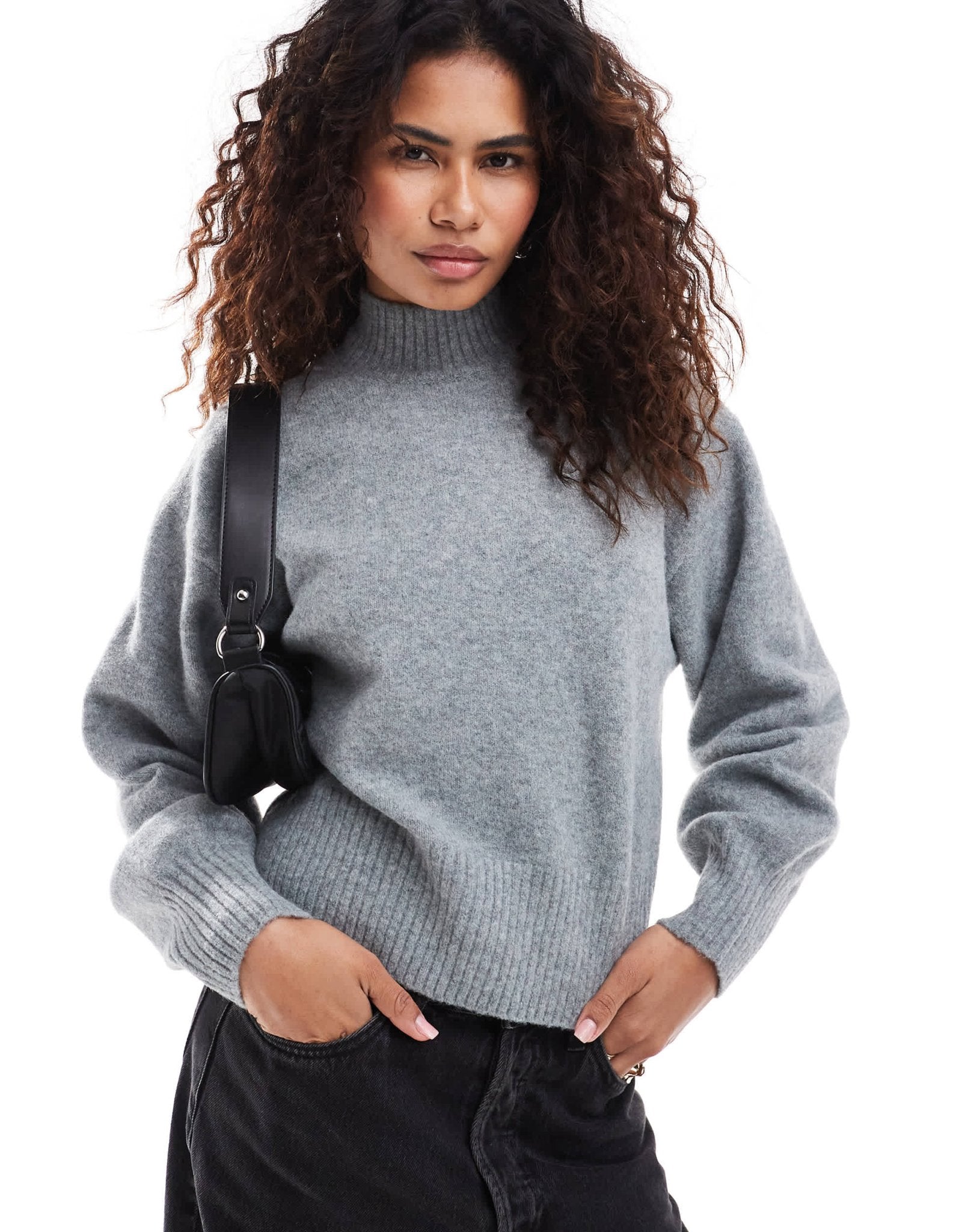 Monki knitted turtleneck sweater in grey melange - ASOS Sample Sale EU Store